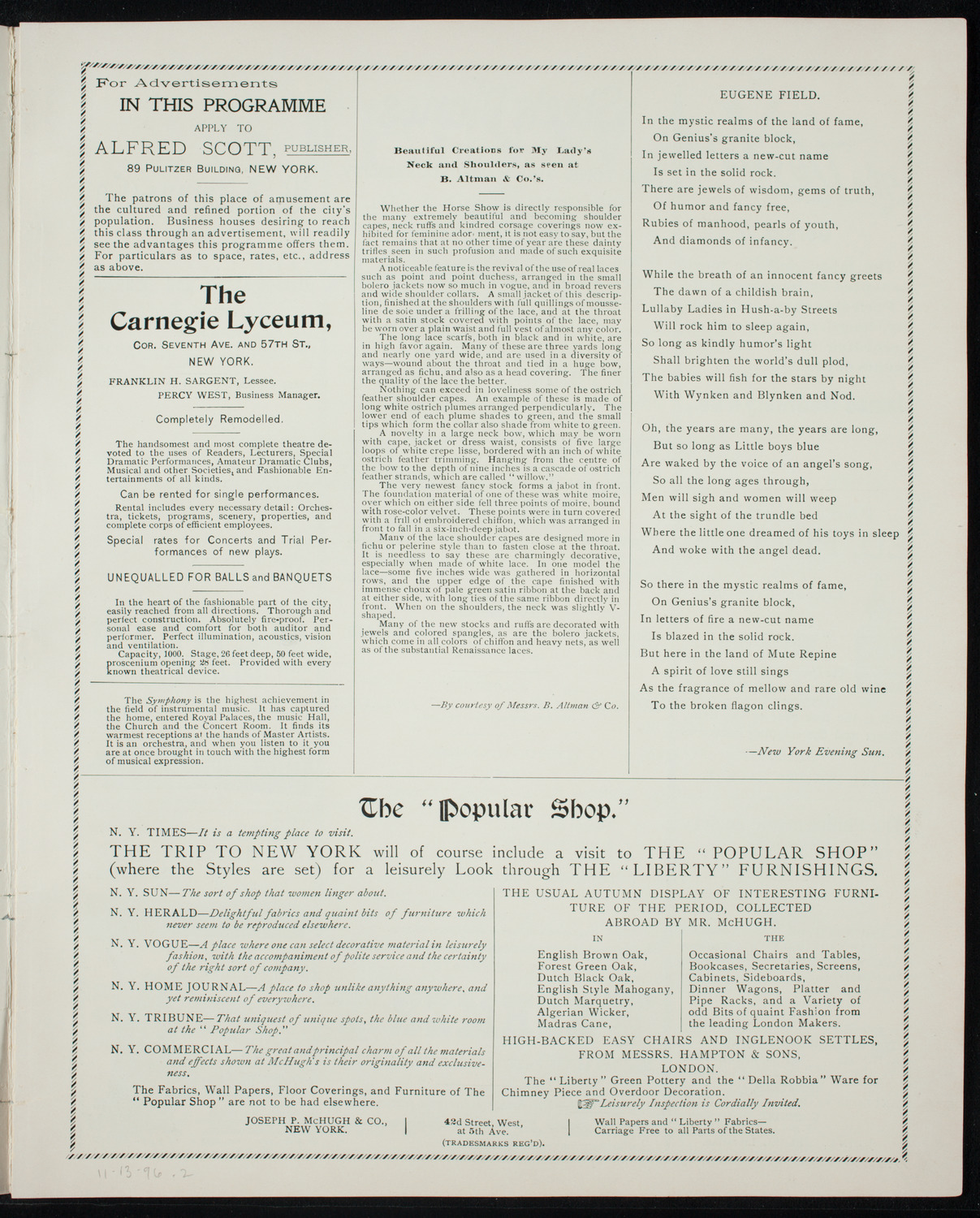 New York Philharmonic, November 13, 1896, program page 3