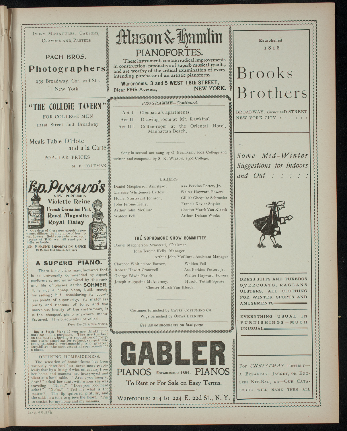 The Sophomore Class (1902) of Columbia University, December 11, 1899, program page 5