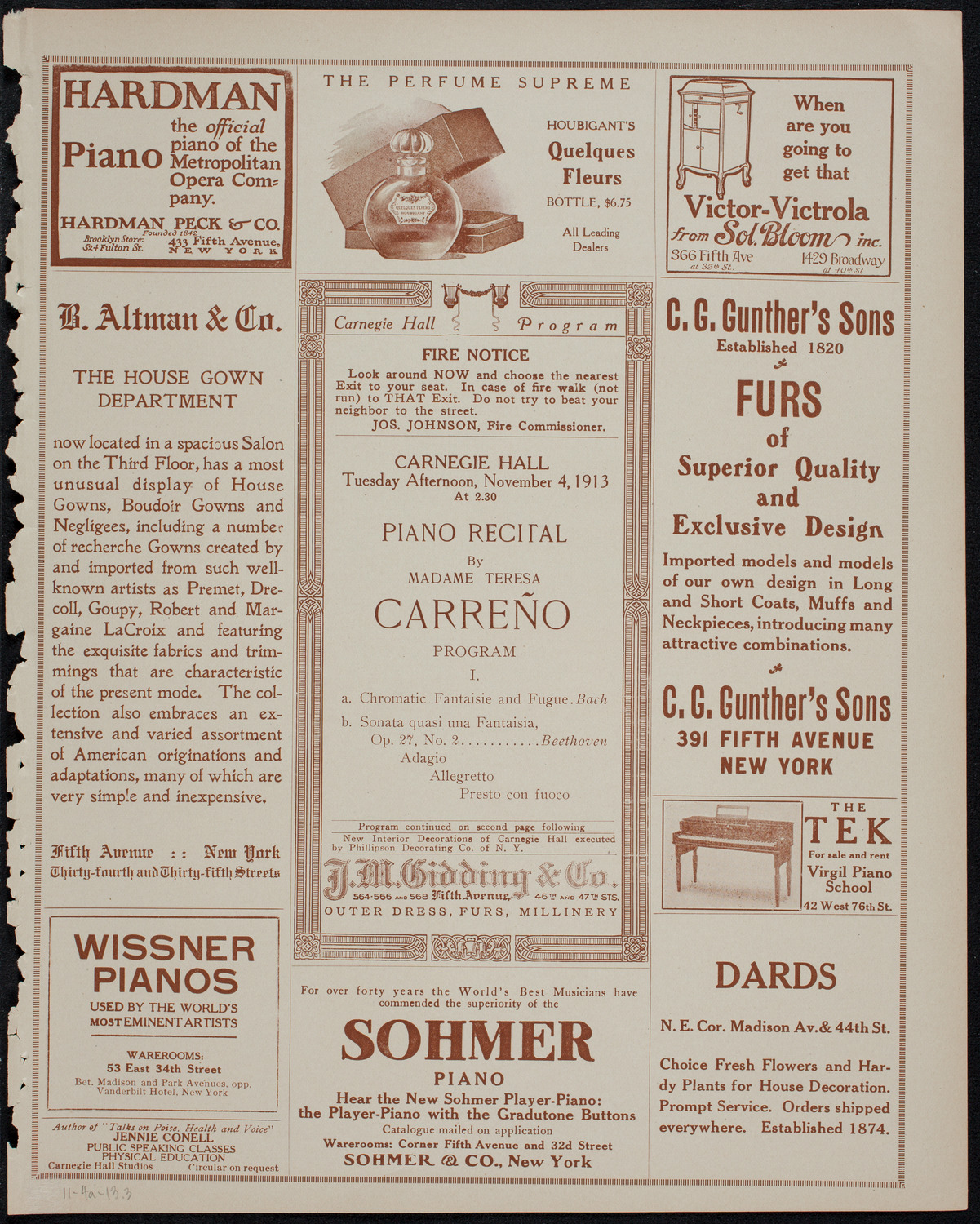 Teresa Carreño, Piano, November 4, 1913, program page 5