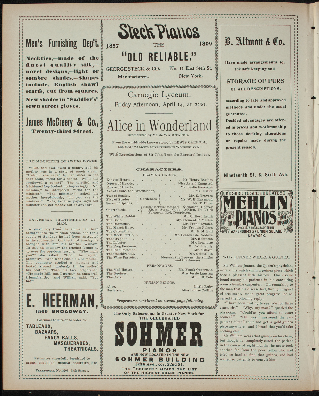 Alice in Wonderland, April 14, 1899, program page 4