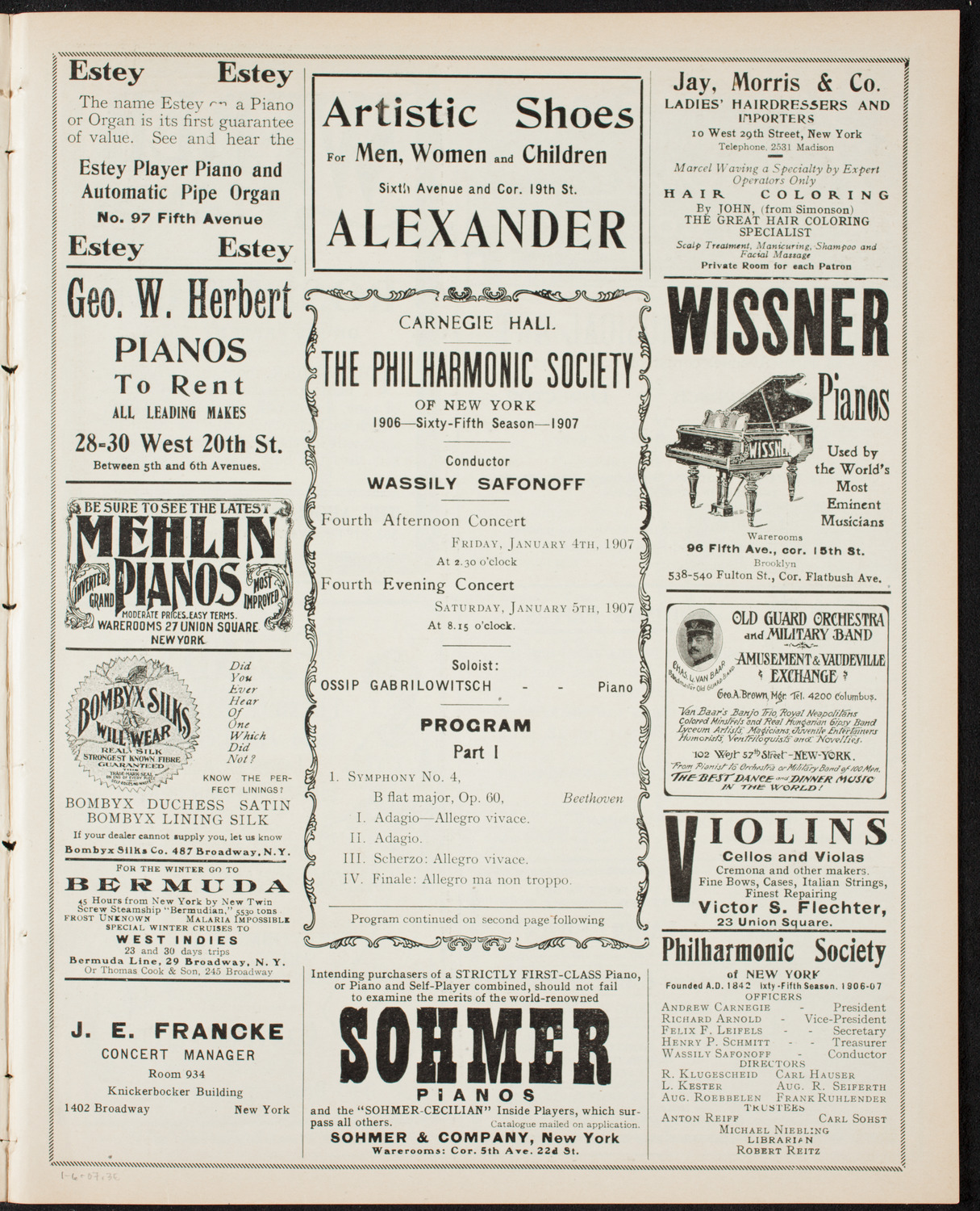 Mieczyslaw Horszowski, Piano, January 6, 1907, program page 5