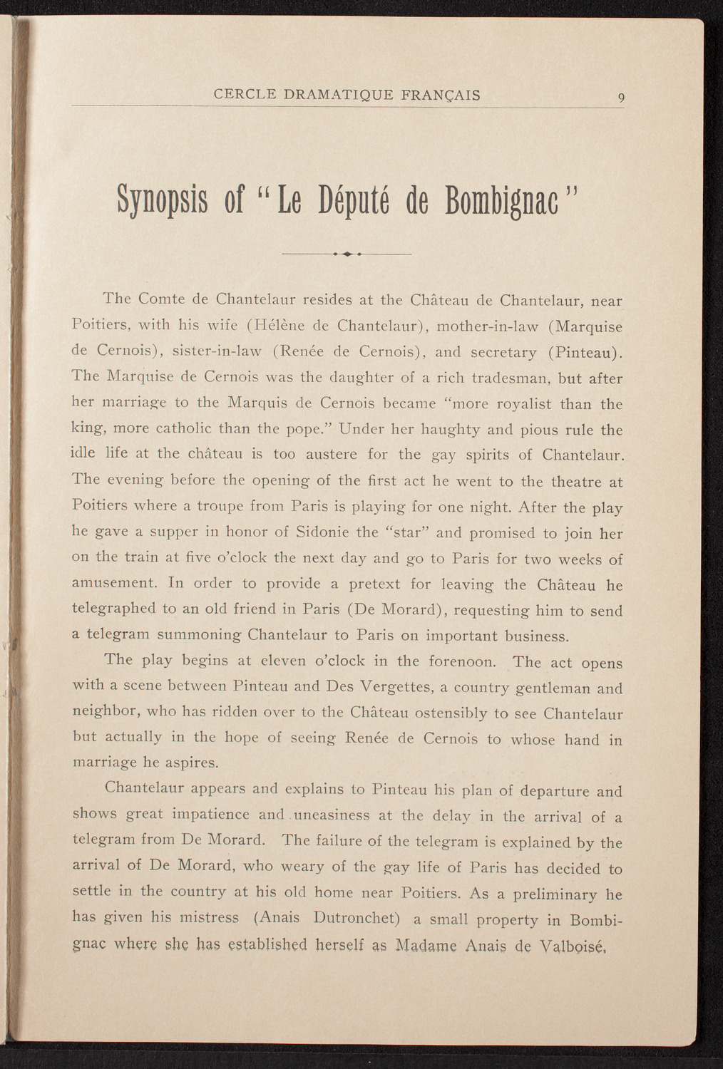 Cercle Dramatique de l'Alliance Française de New York, January 28, 1909, program page 9