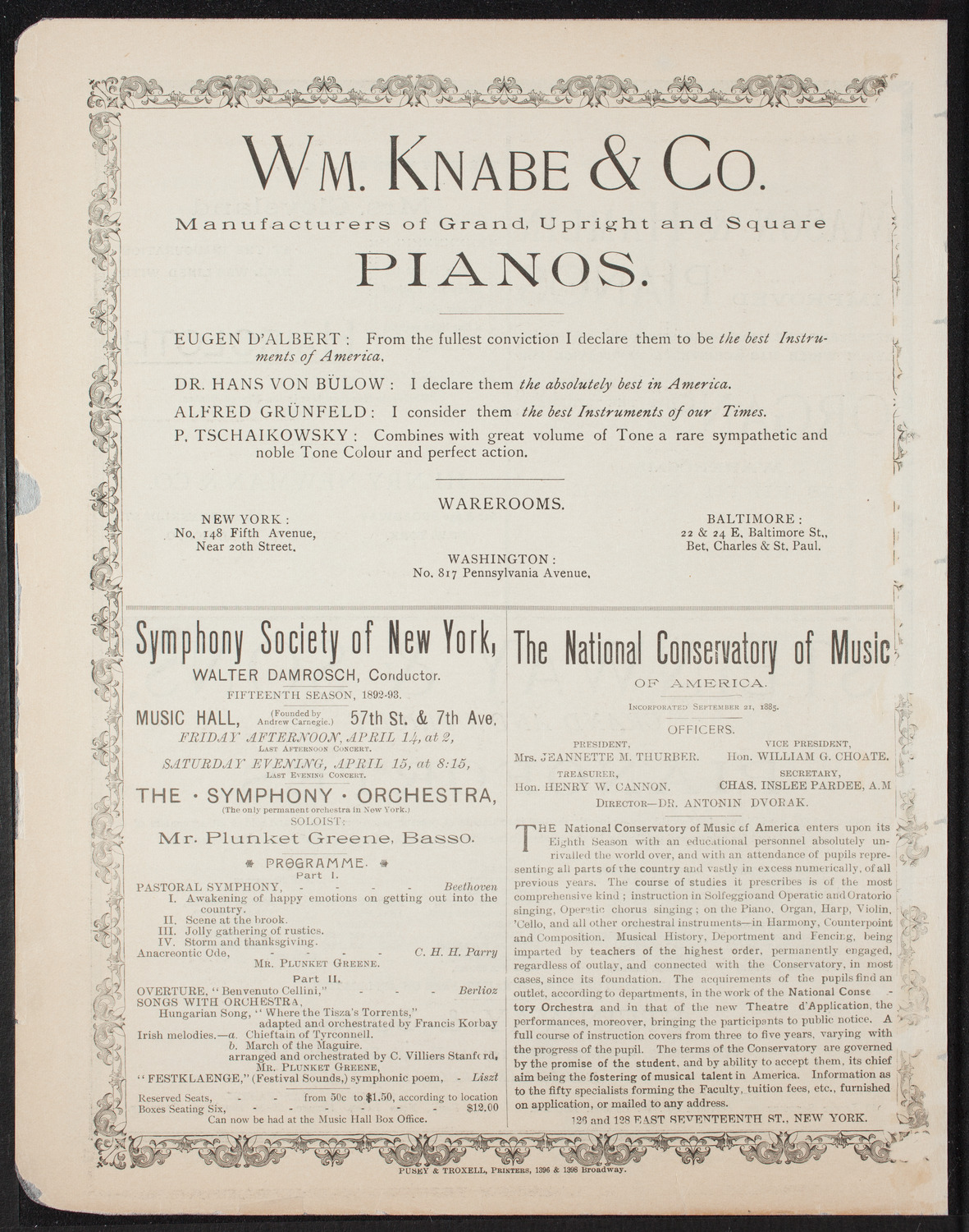 Plunket Greene, April 11, 1893, program page 4