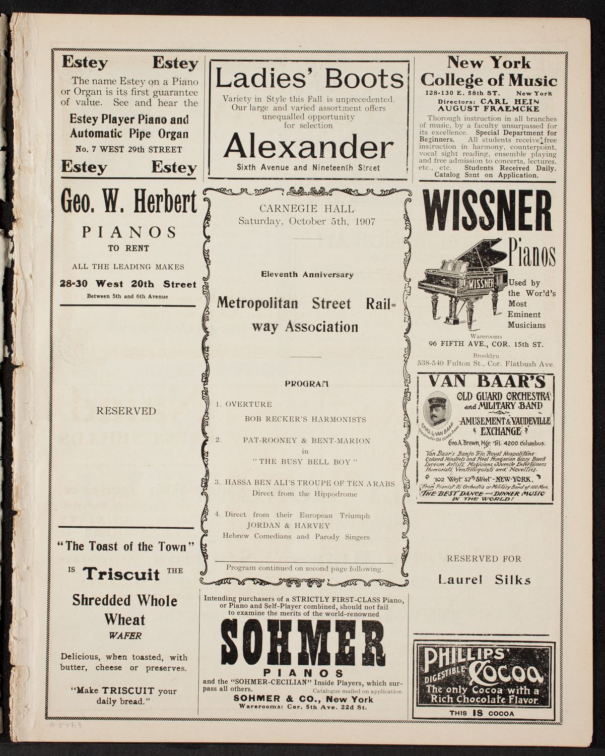 Meeting: Metropolitan Street Railway Association, October 5, 1907, program page 5