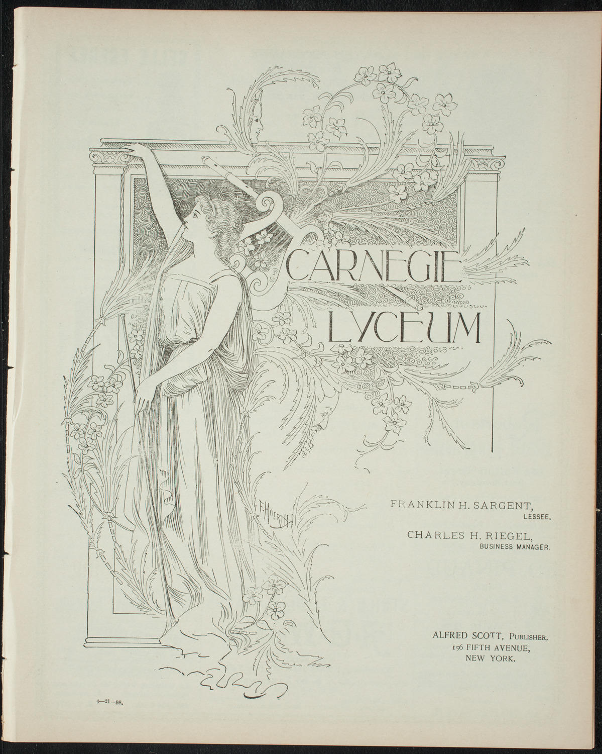 Veltin Alumni "Song Folio", April 21, 1898, program page 1