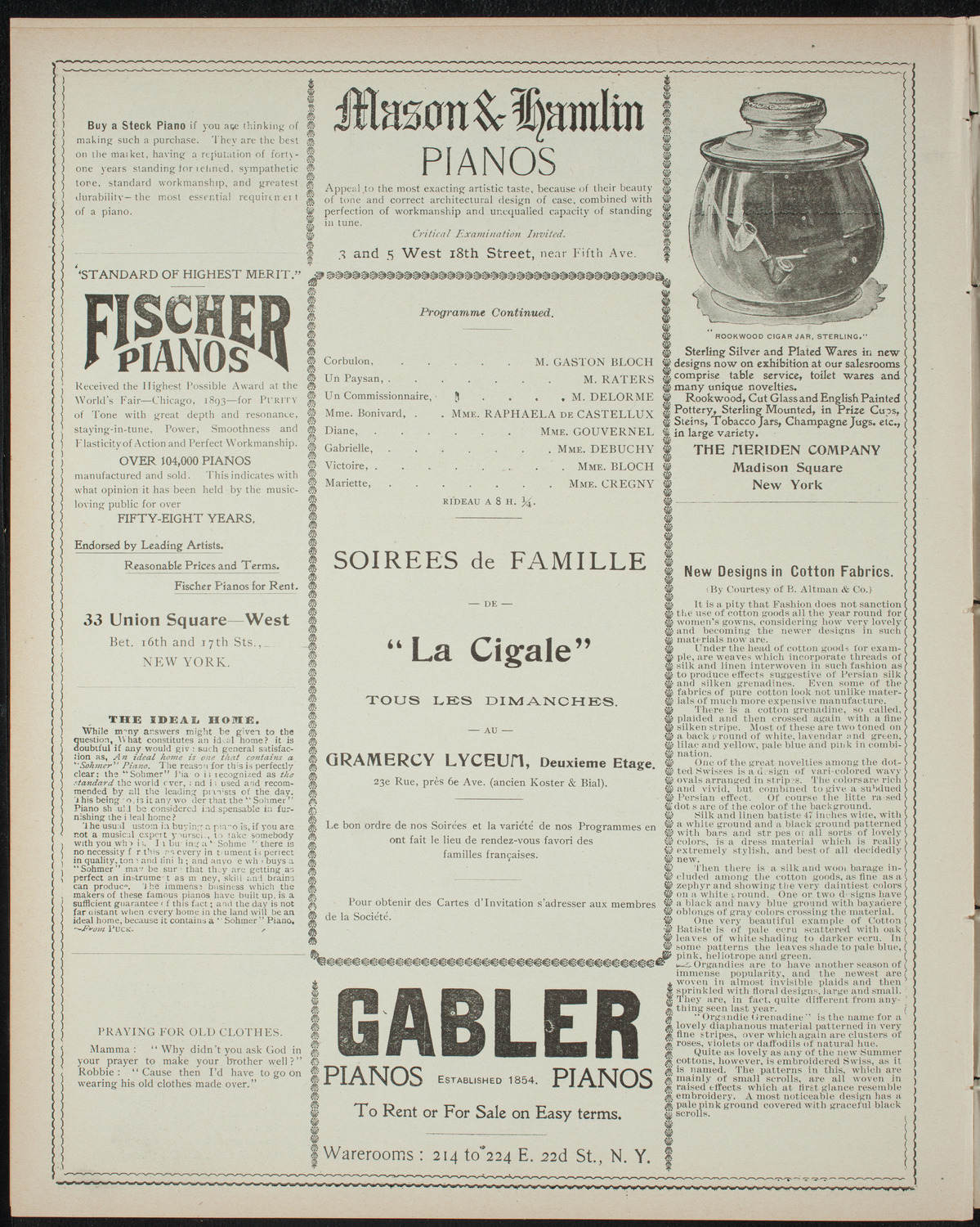 Cercle Choral et Dramatique Francais "La Cigale", March 5, 1898, program page 6