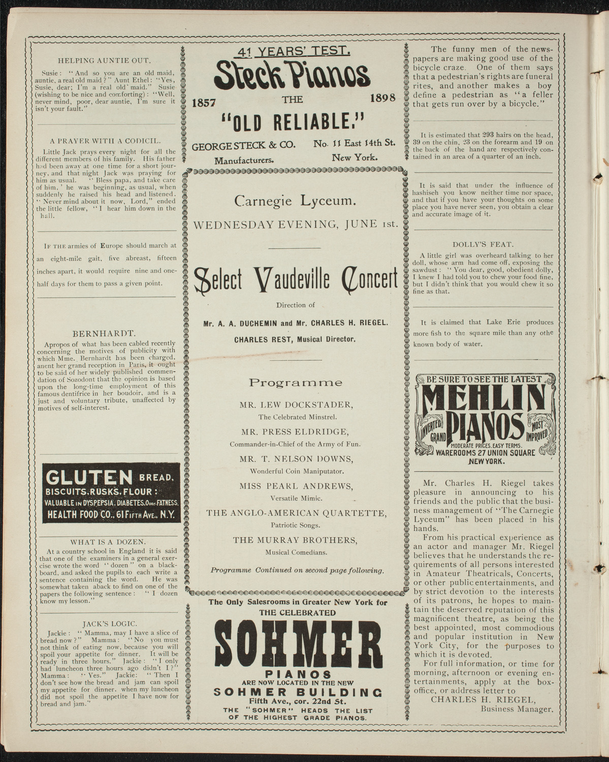 Vaudeville Concert, June 1, 1898, program page 4