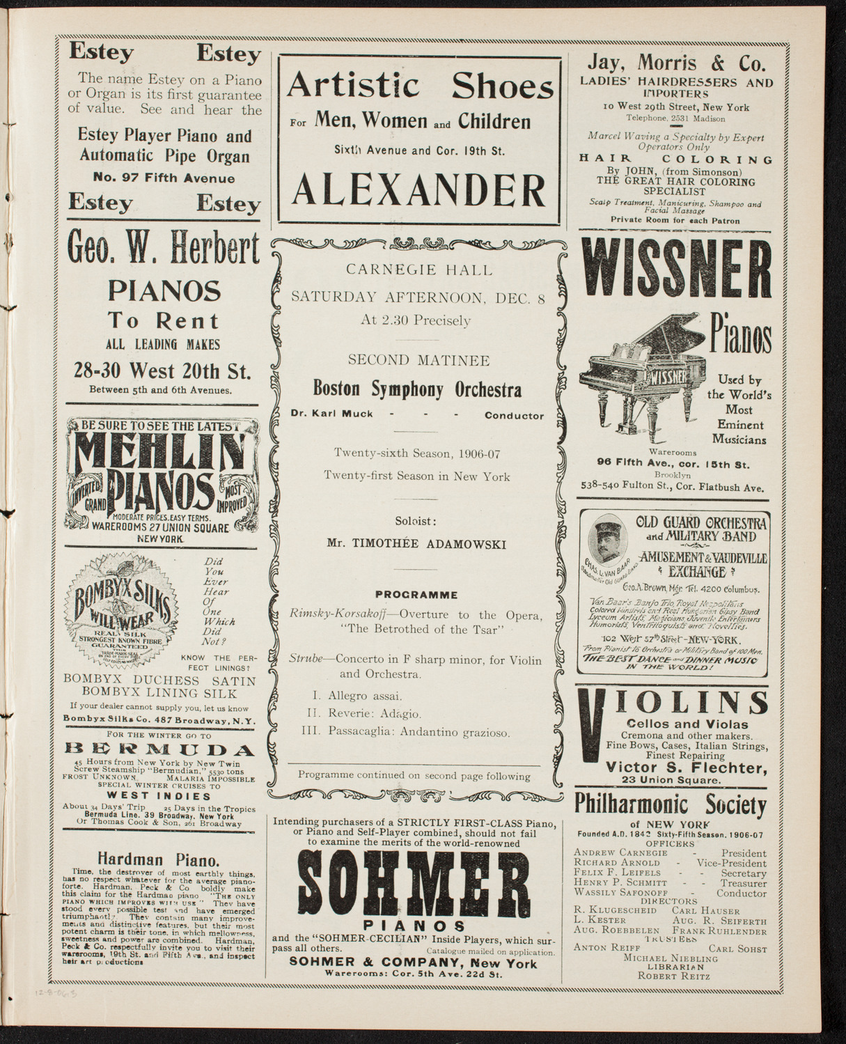 Boston Symphony Orchestra, December 8, 1906, program page 5