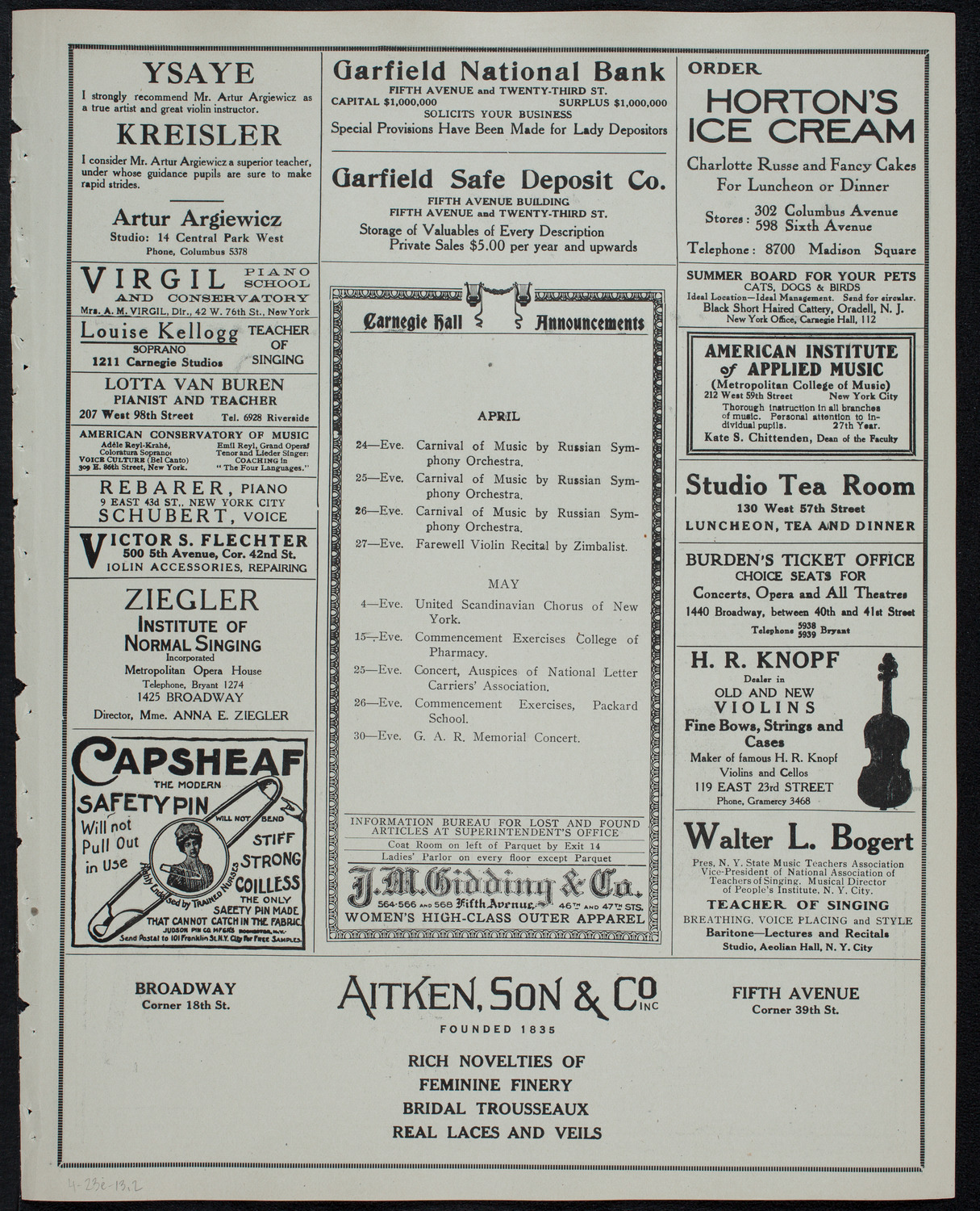 Russian Symphony Society of New York, April 23, 1913, program page 3