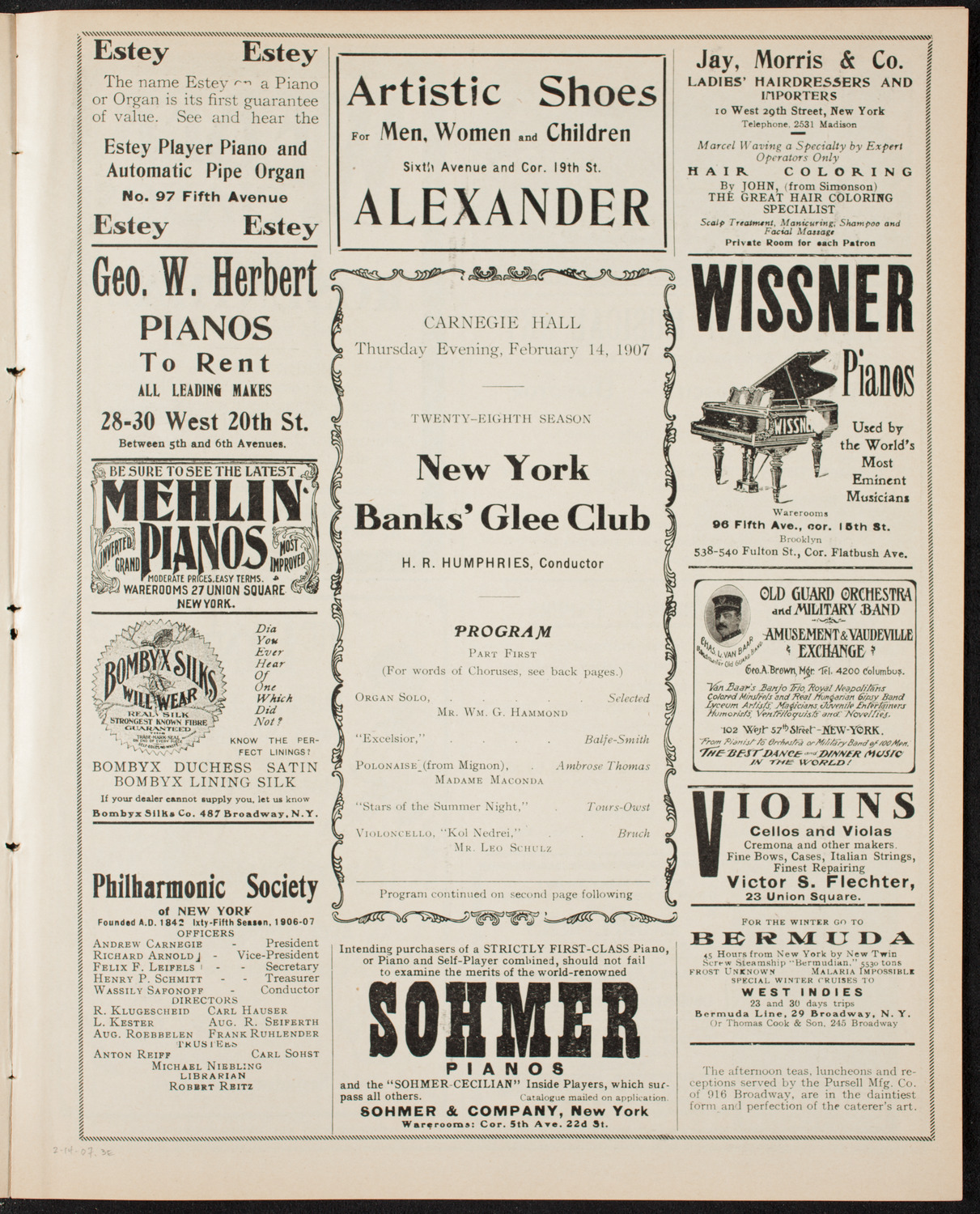 New York Banks' Glee Club, February 14, 1907, program page 5