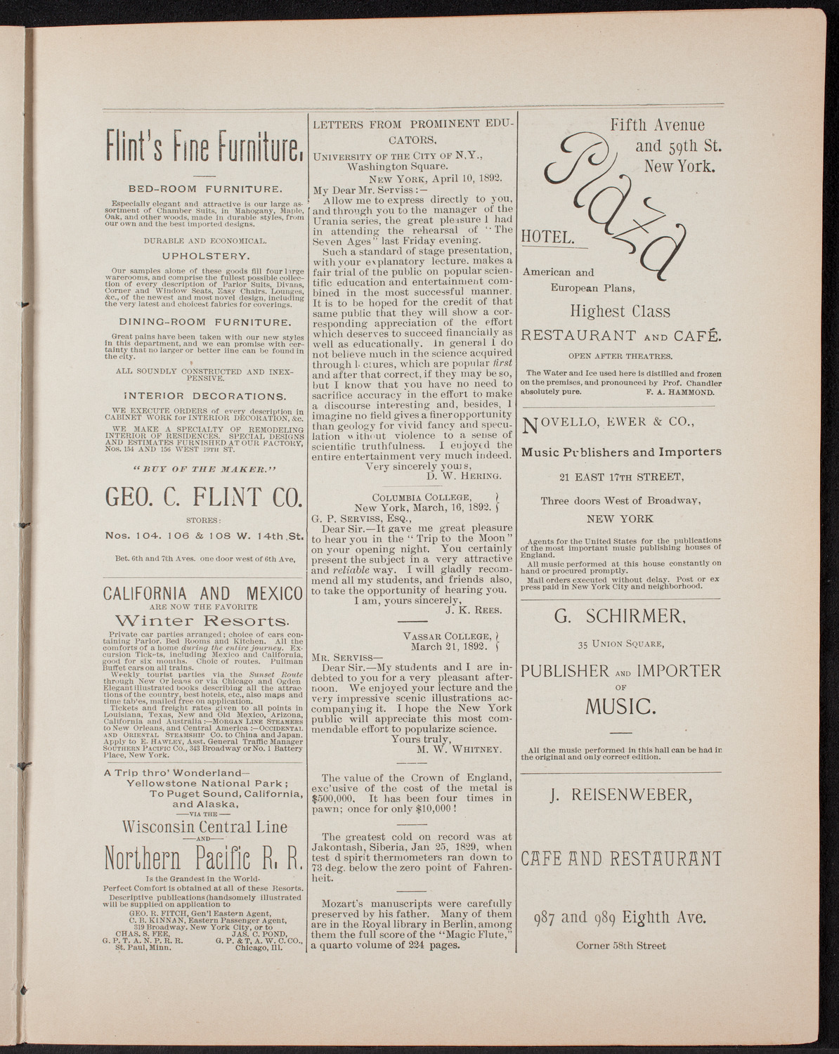 Urania Scientific Theatre, April 27, 1892, program page 9