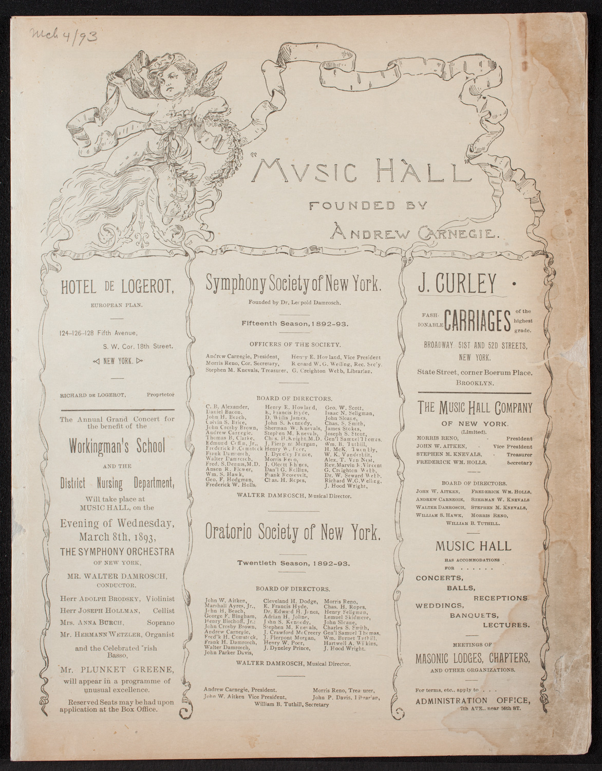 Plunket Greene, March 4, 1893, program page 1