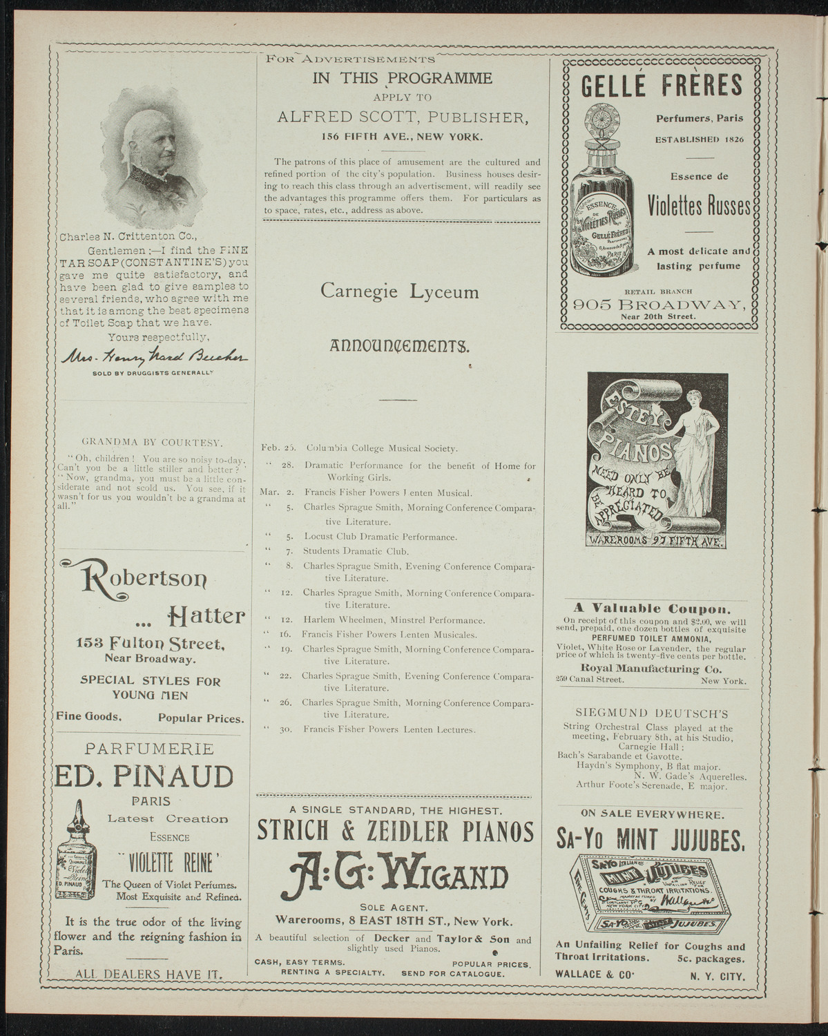 Comparative Literature Society Saturday Morning Conference, February 26, 1898, program page 2