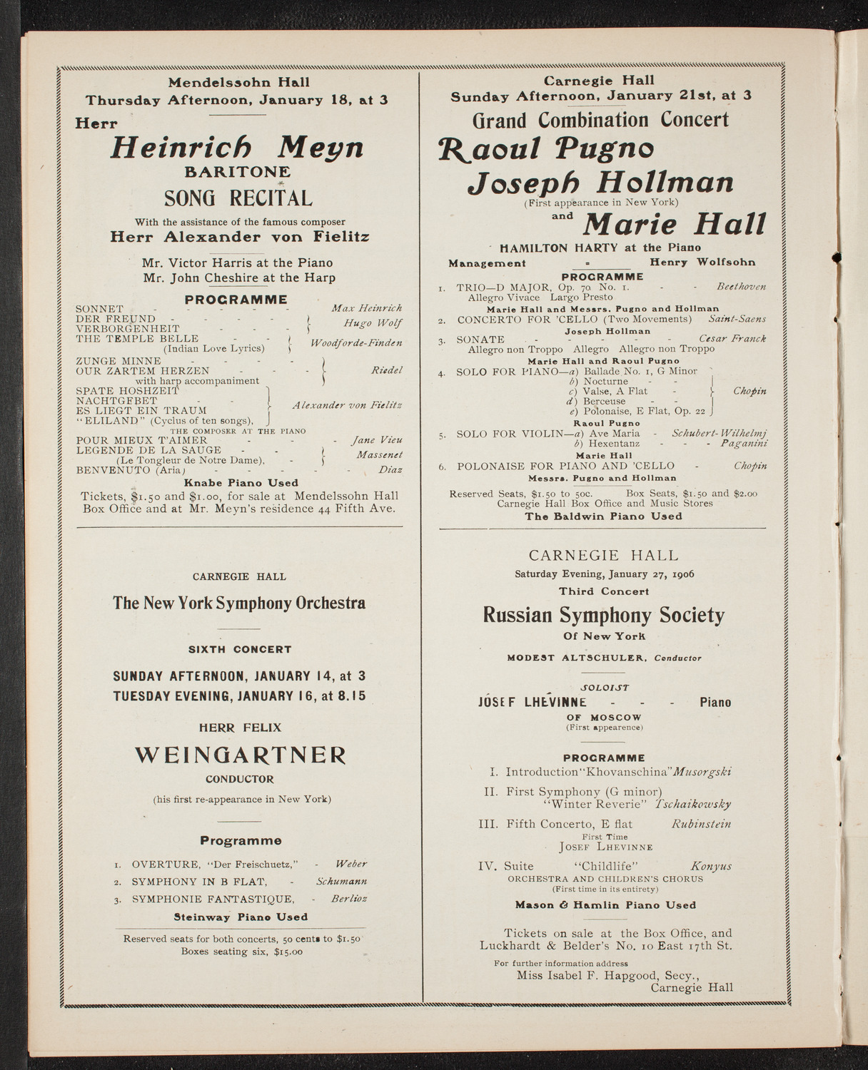 New York Philharmonic, January 12, 1906, program page 10