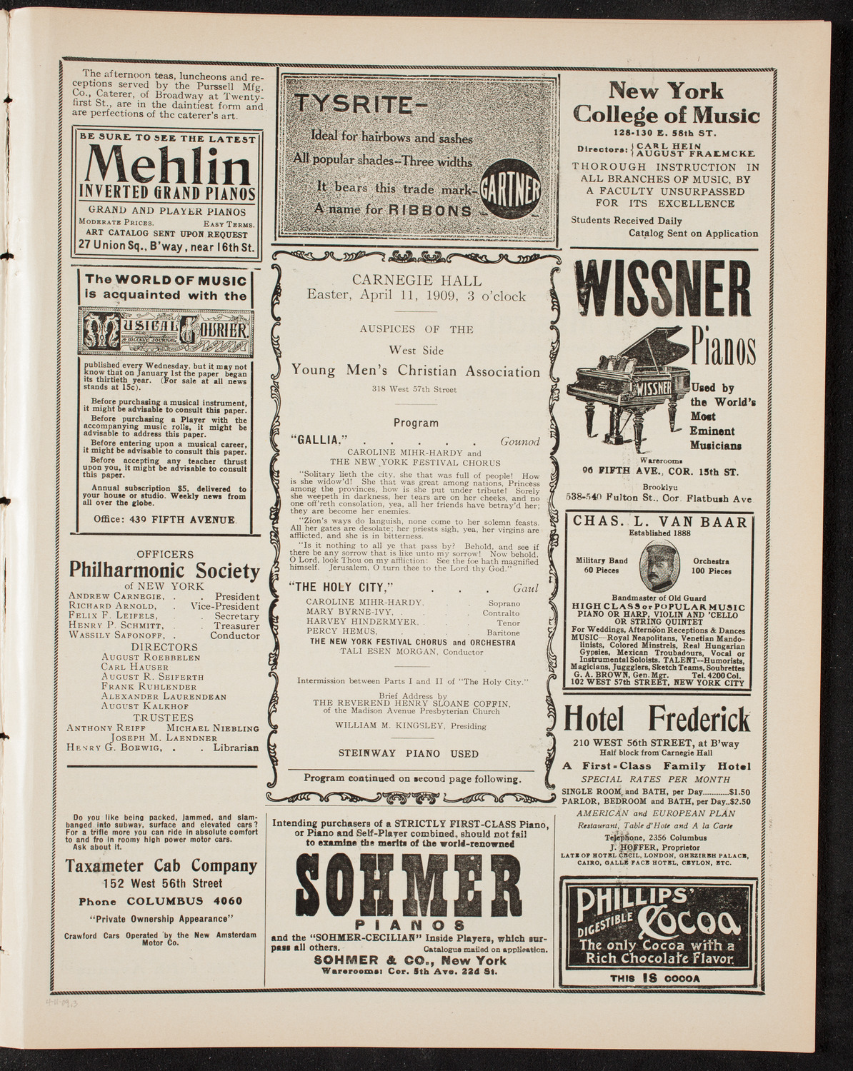 New York Festival Chorus and Orchestra, April 11, 1909, program page 5