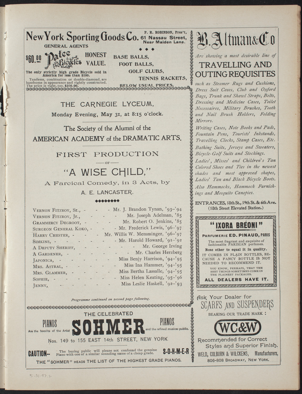 American Academy of Dramatic Arts Alumni Society, May 31, 1897, program page 3