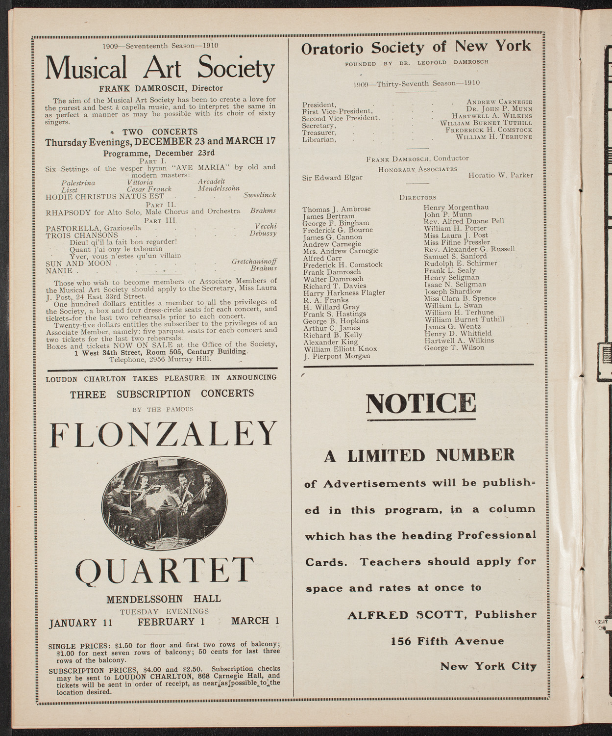 Boston Symphony Orchestra, December 9, 1909, program page 10