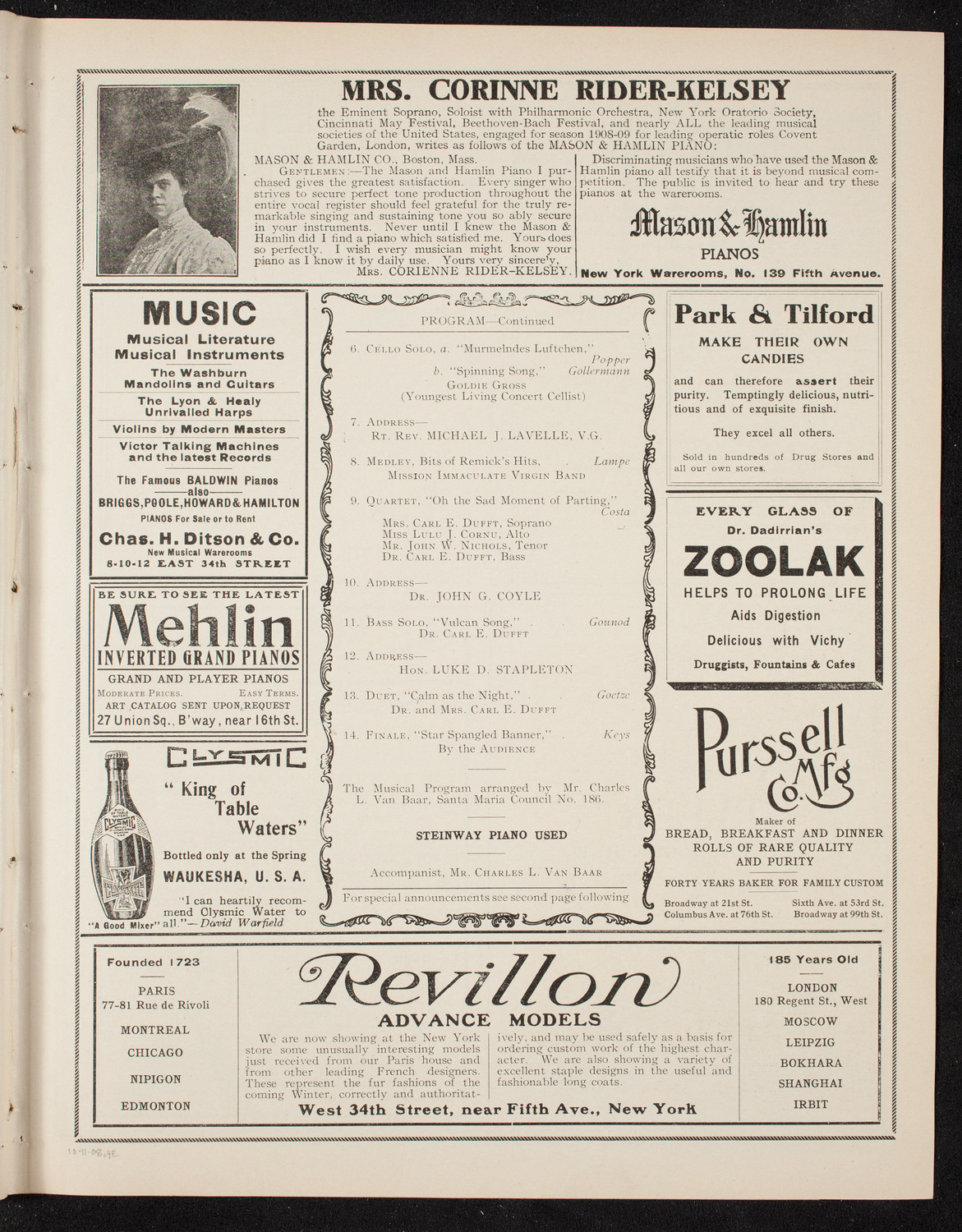 Knights of Columbus Discovery Day Celebration, October 11, 1908, program page 7
