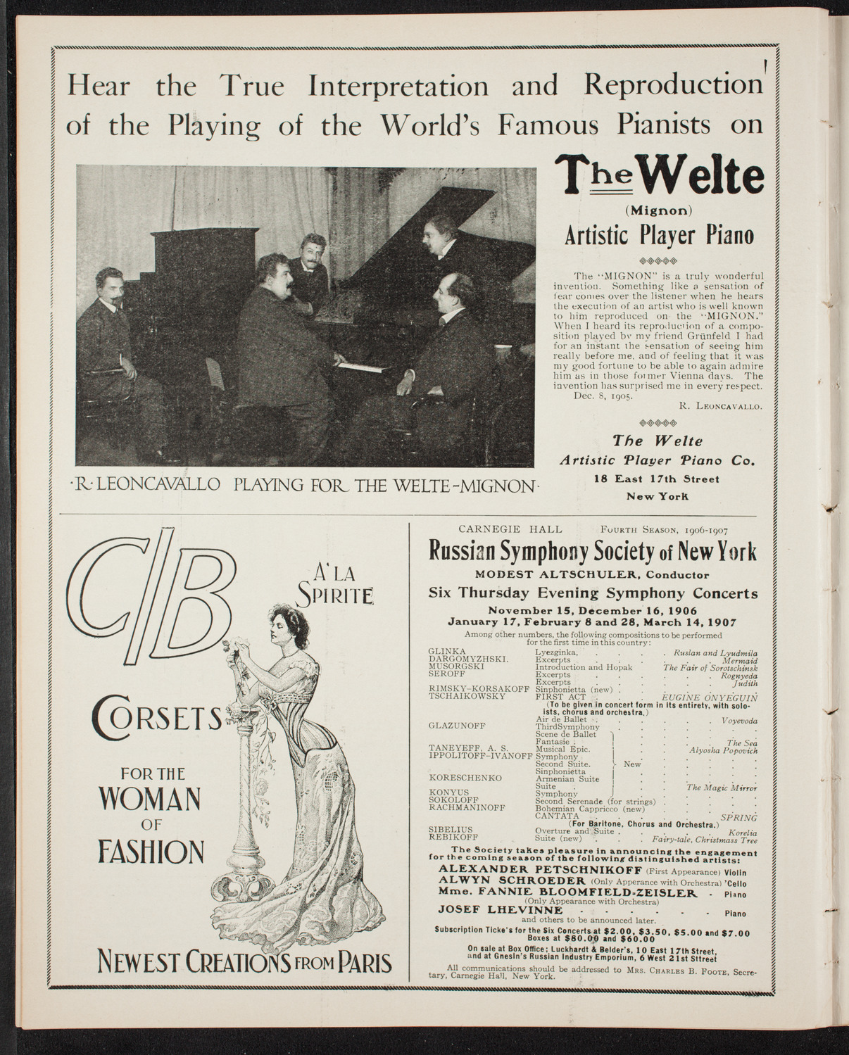 Ruggero Leoncavallo and La Scala Orchestra, October 14, 1906, program page 8