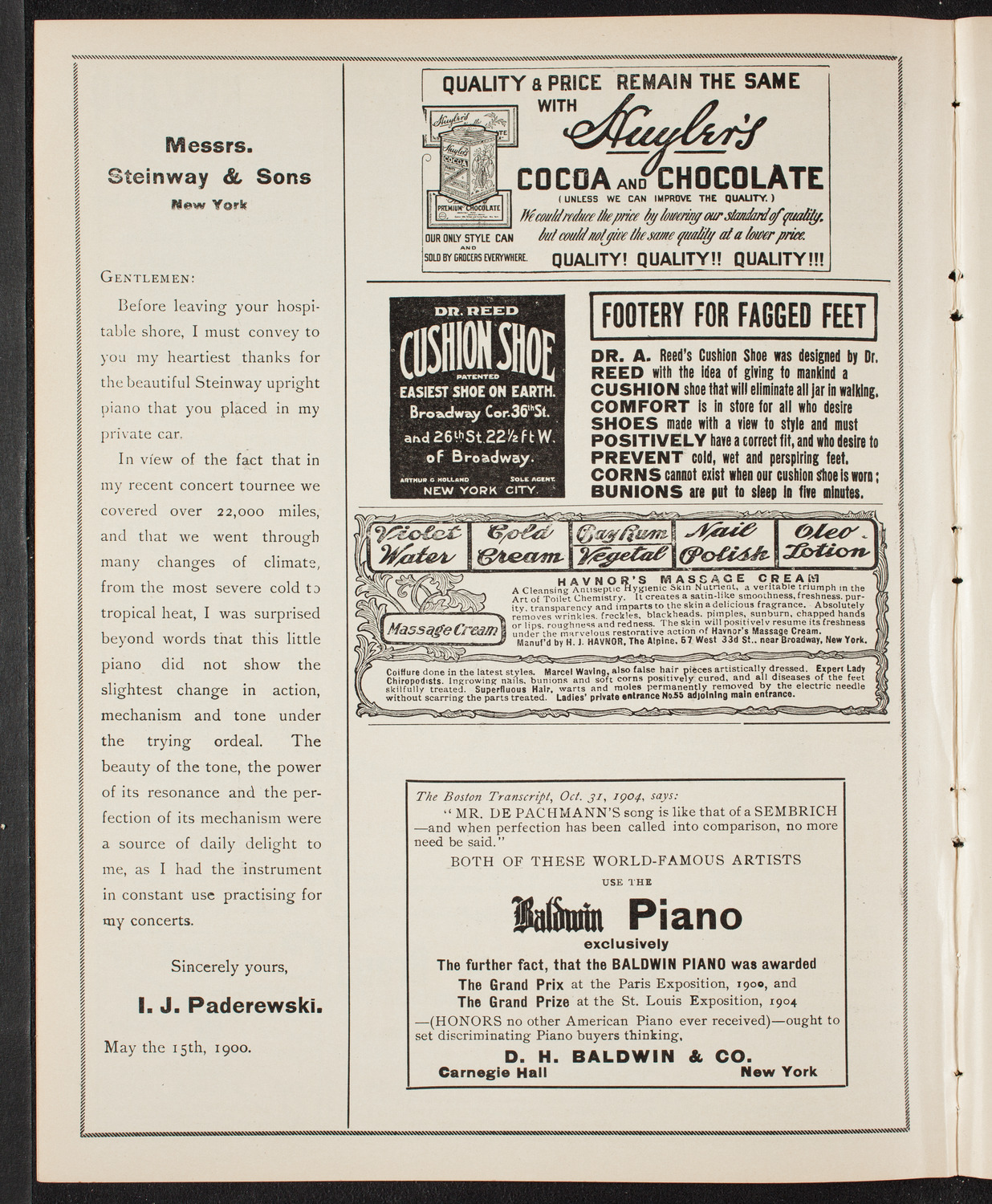 Eugène Ysaÿe, Violin, March 12, 1905, program page 4