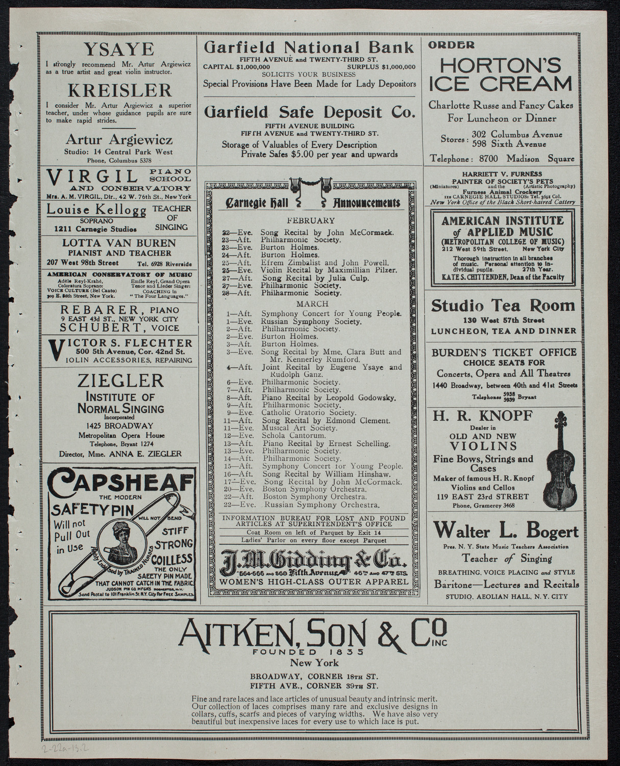 Boston Symphony Orchestra, February 22, 1913, program page 3