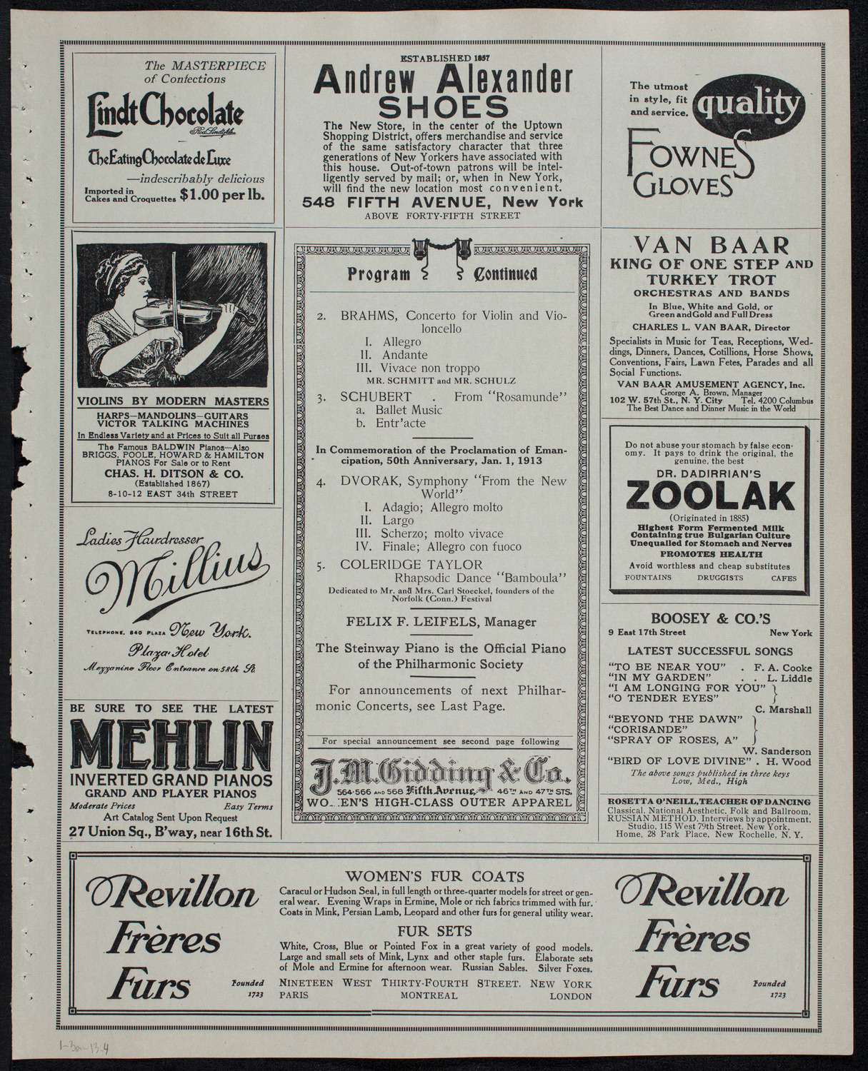 New York Philharmonic, January 3, 1913, program page 7