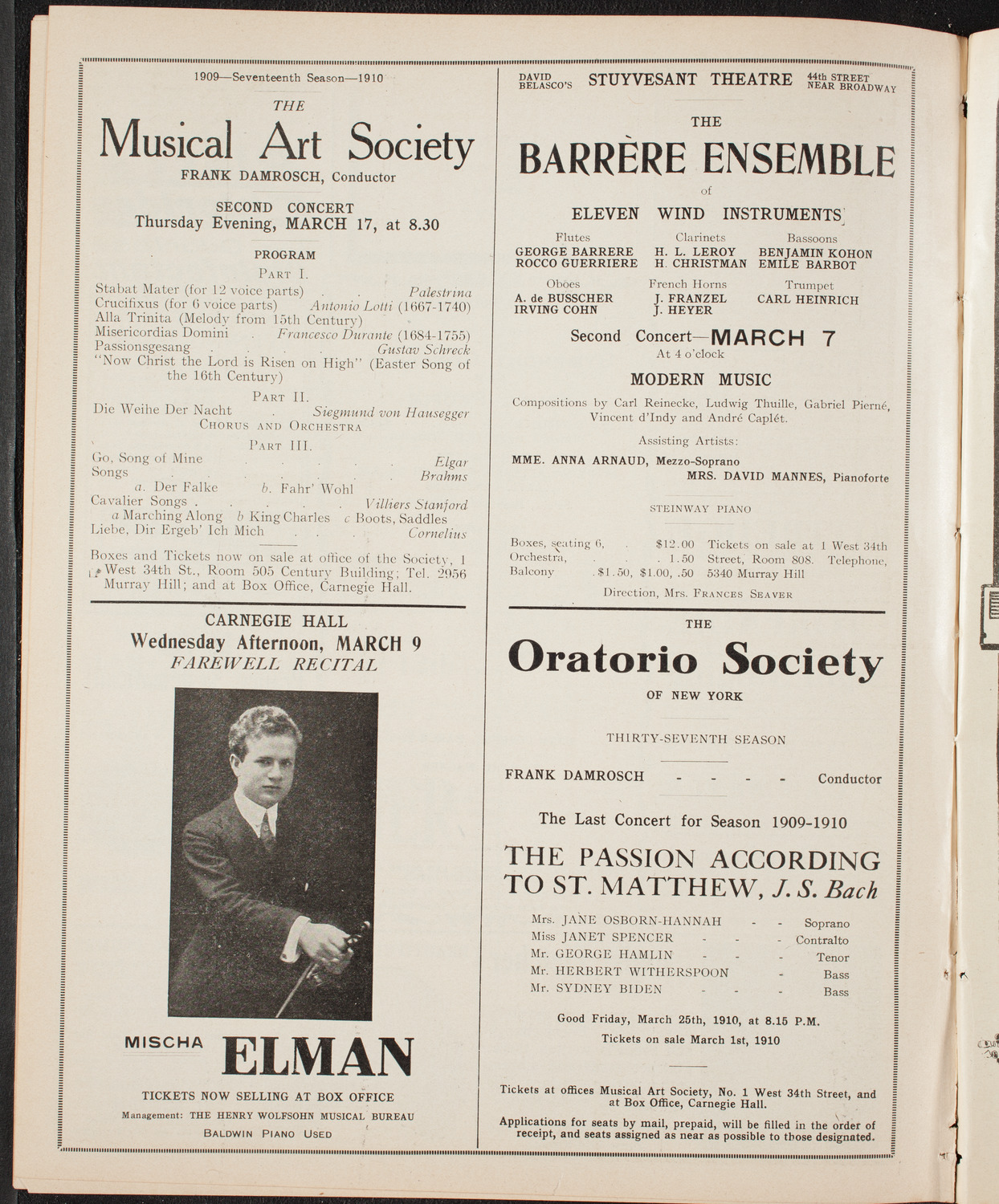 New York Symphony Orchestra, March 1, 1910, program page 10