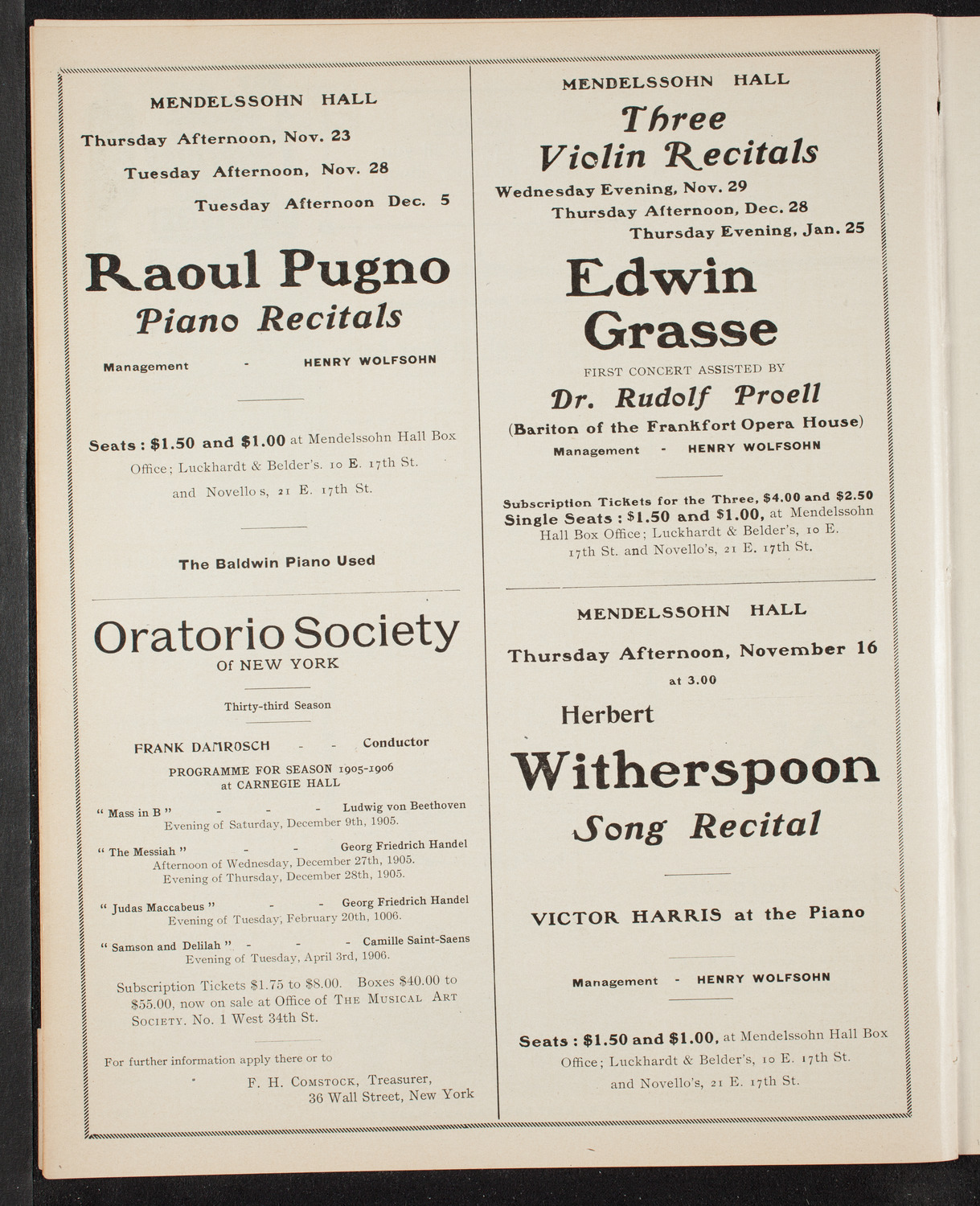 Marie Hall, November 8, 1905, program page 10