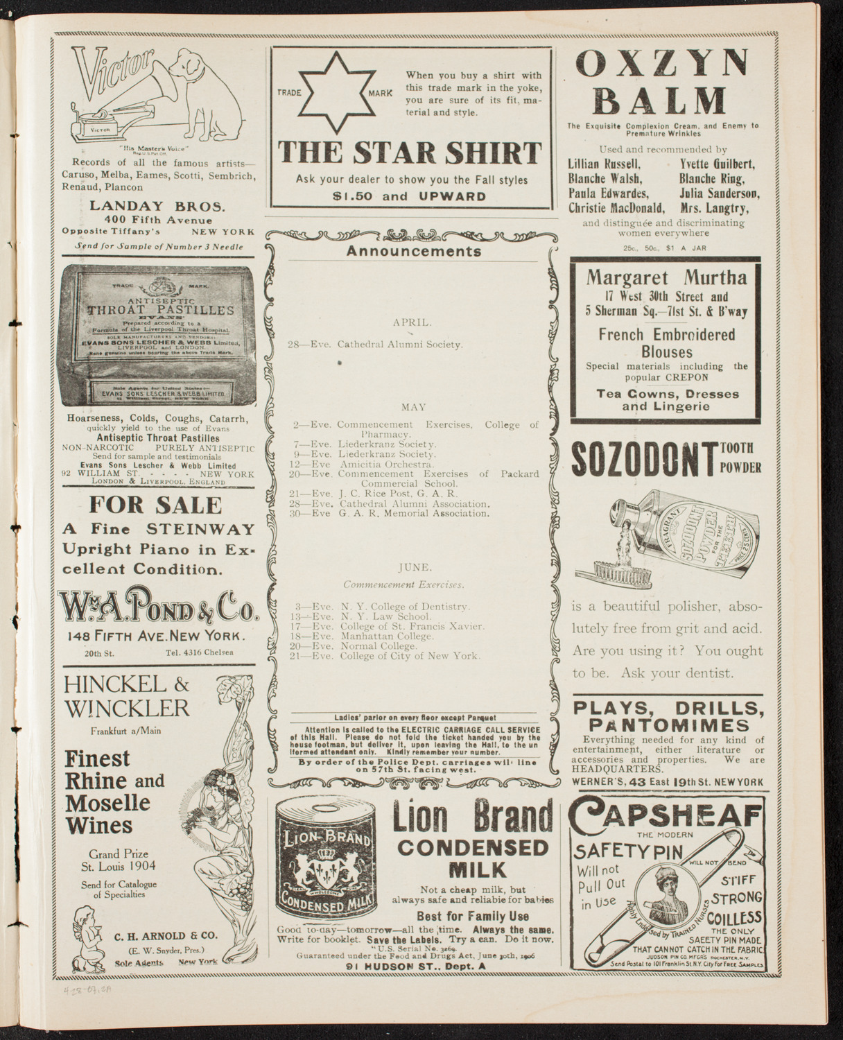 Young Men's Symphony Orchestra of New York, April 28, 1907, program page 3