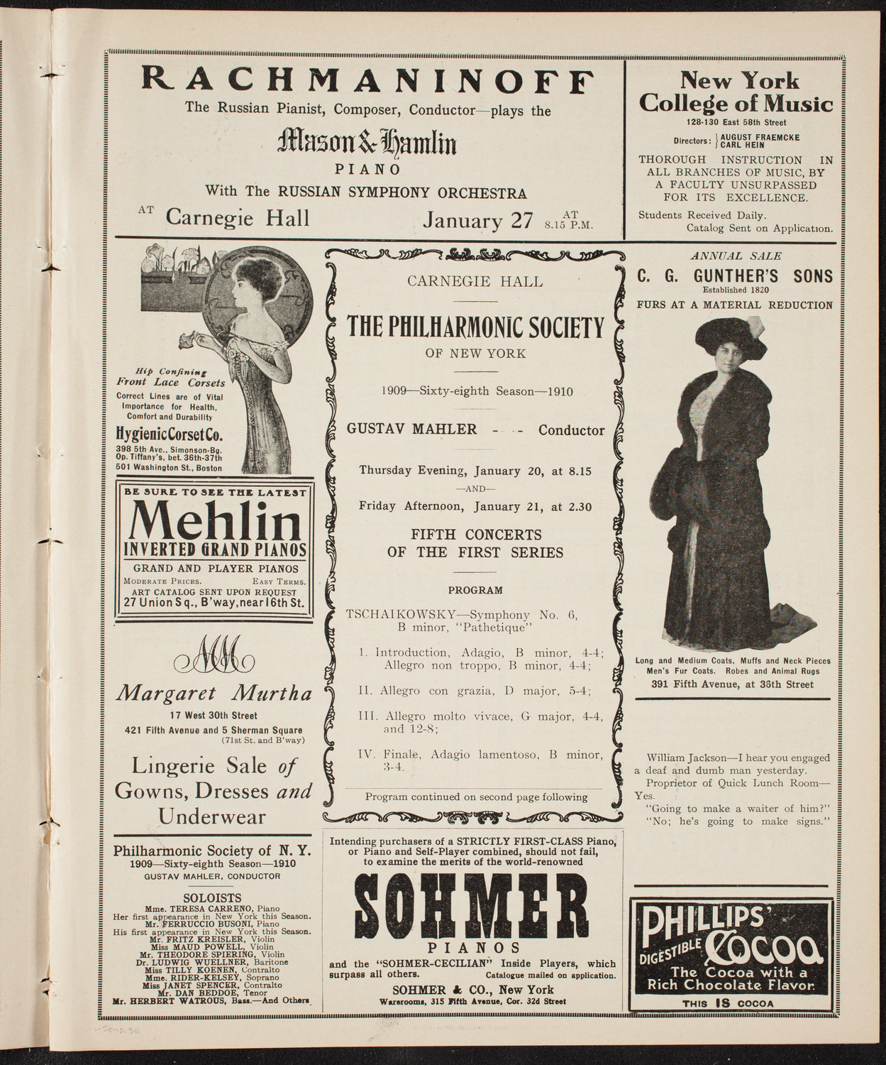 New York Philharmonic, January 20, 1910, program page 5