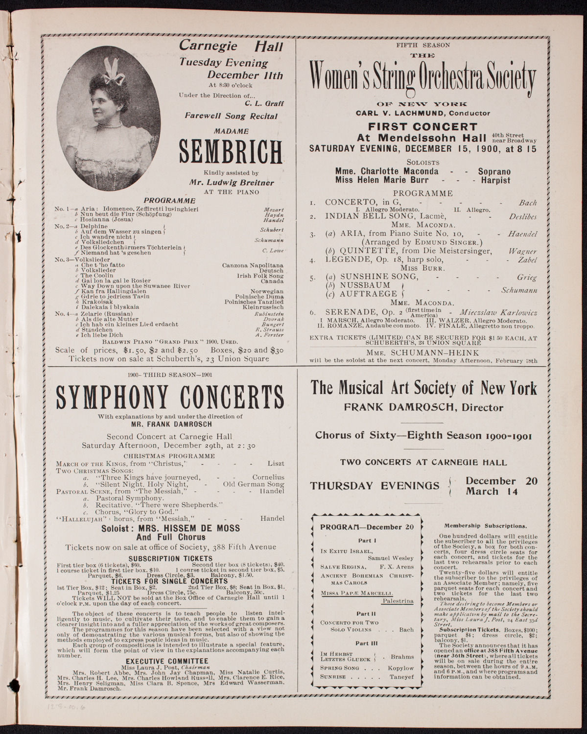 New York Philharmonic, December 8, 1900, program page 11