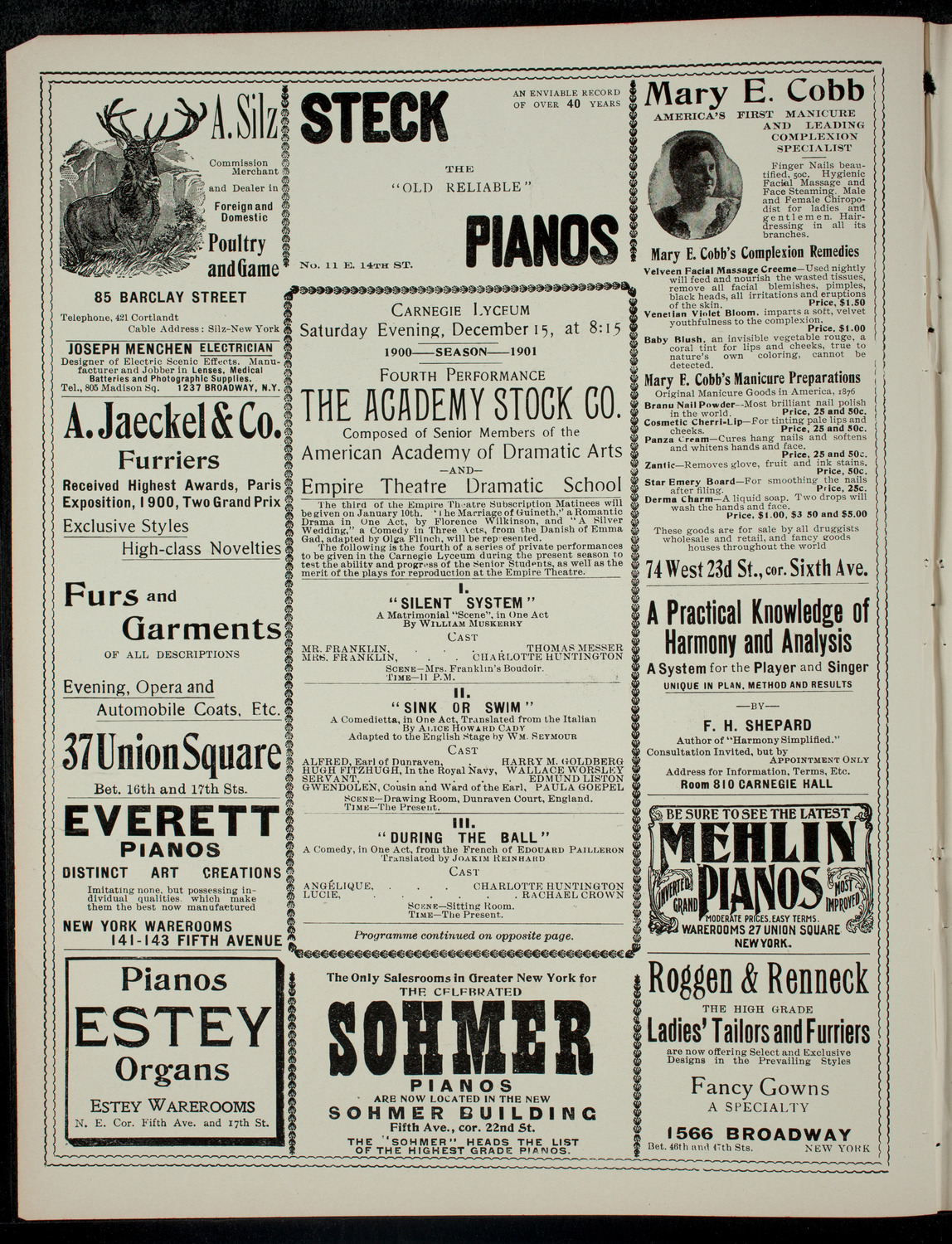 Academy Stock Company of the American Academy of Dramatic Arts and Empire Theatre Dramatic School, December 15, 1900, program page 2