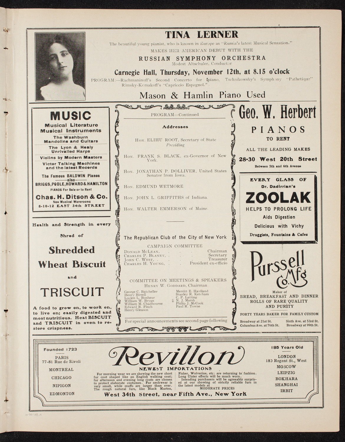 Benefit: National Republican College League, October 30, 1908, program page 7