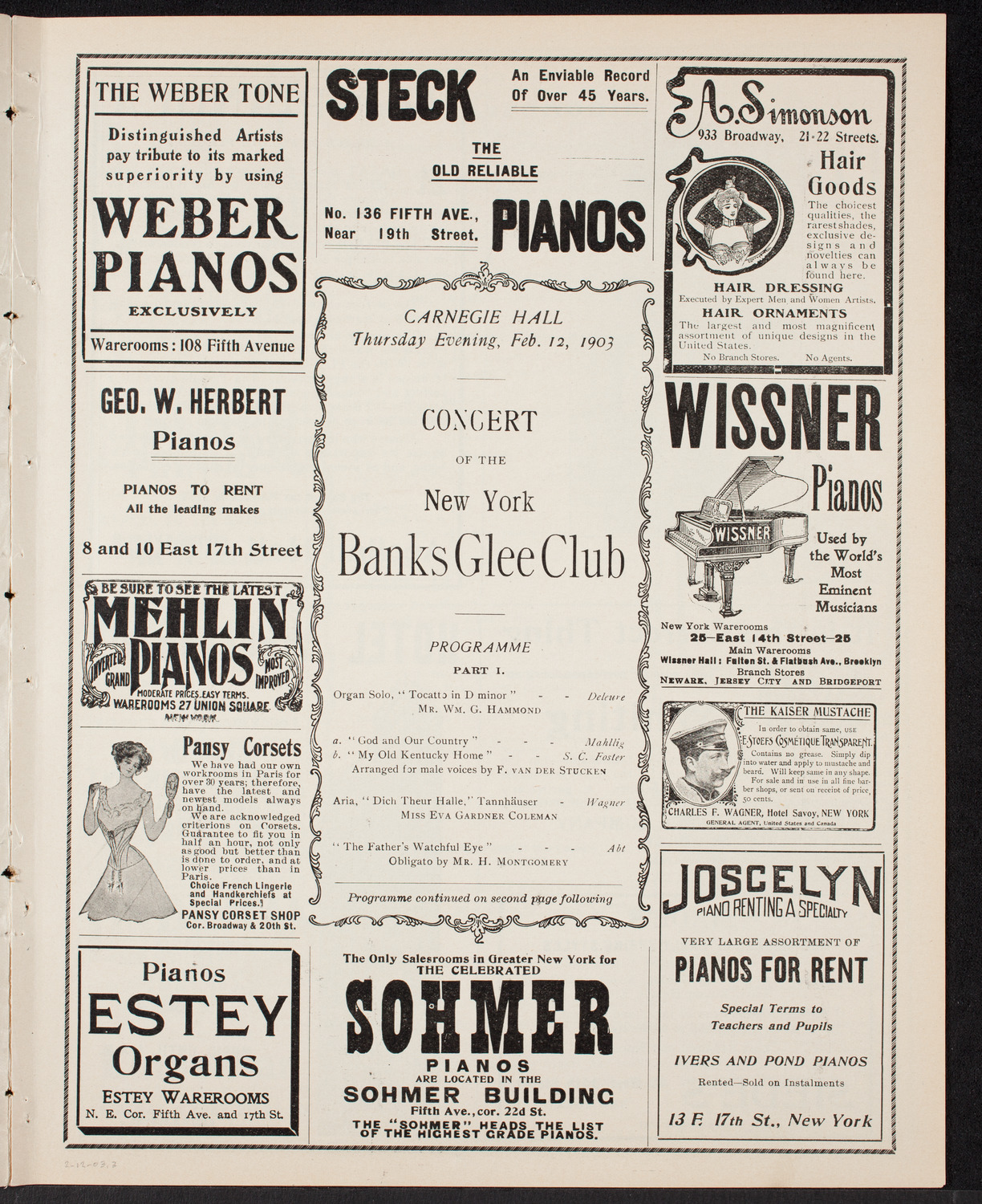 New York Banks' Glee Club, February 12, 1903, program page 5