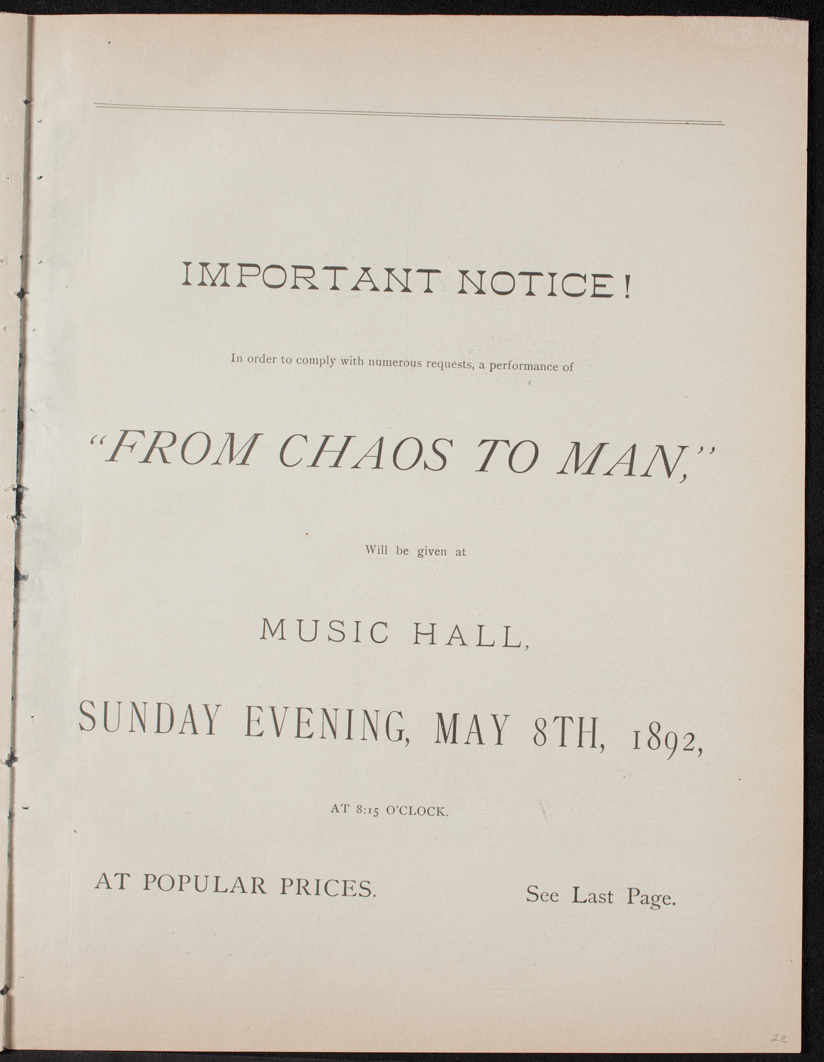 Urania Scientific Theatre, May 2, 1892, program page 11