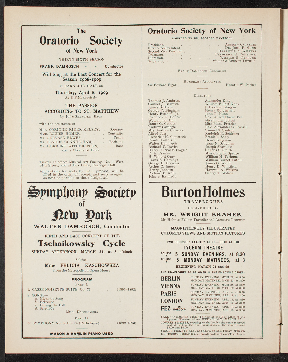 Oratorio Society of New York, March 20, 1909, program page 10