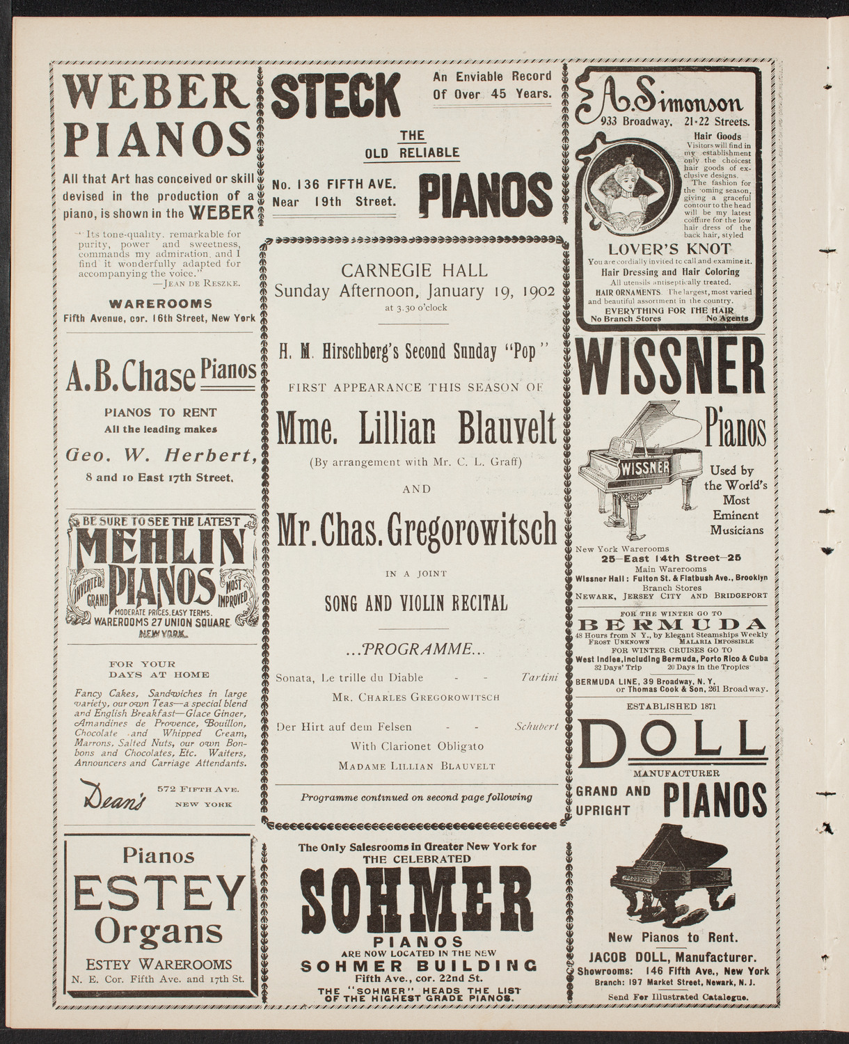 Lillian Blauvelt and Charles Gregorowitsch, January 19, 1902, program page 6