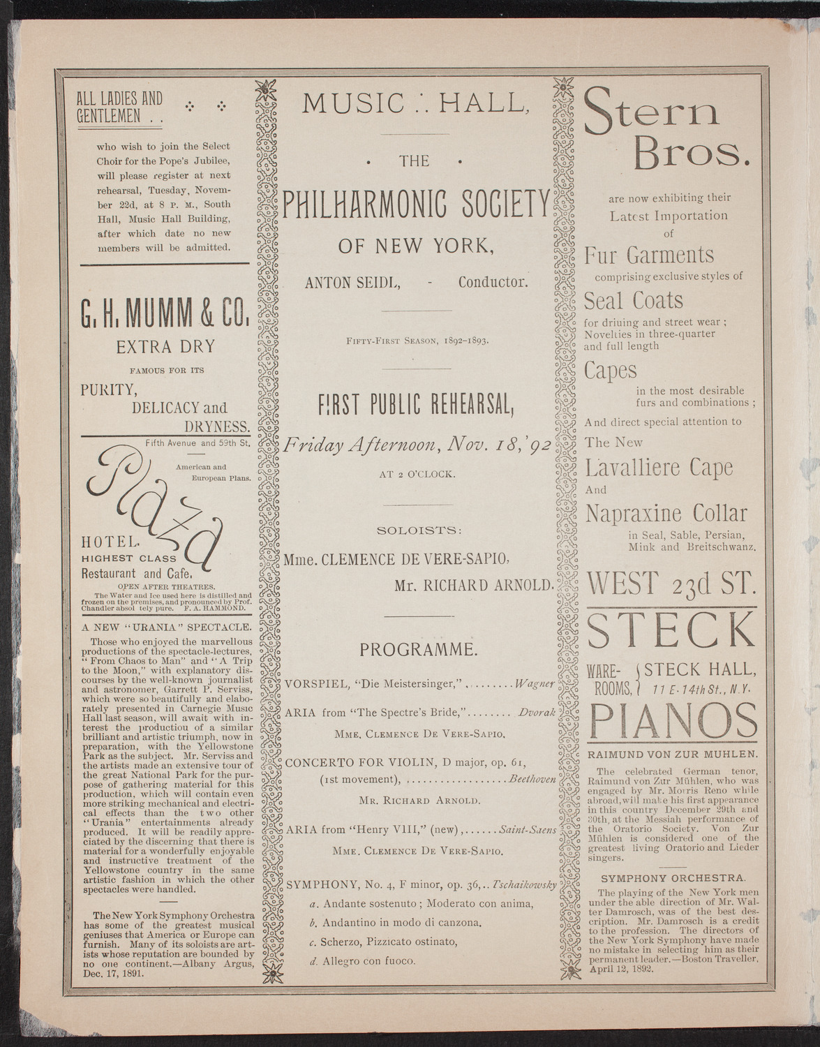 New York Philharmonic, November 18, 1892, program page 4