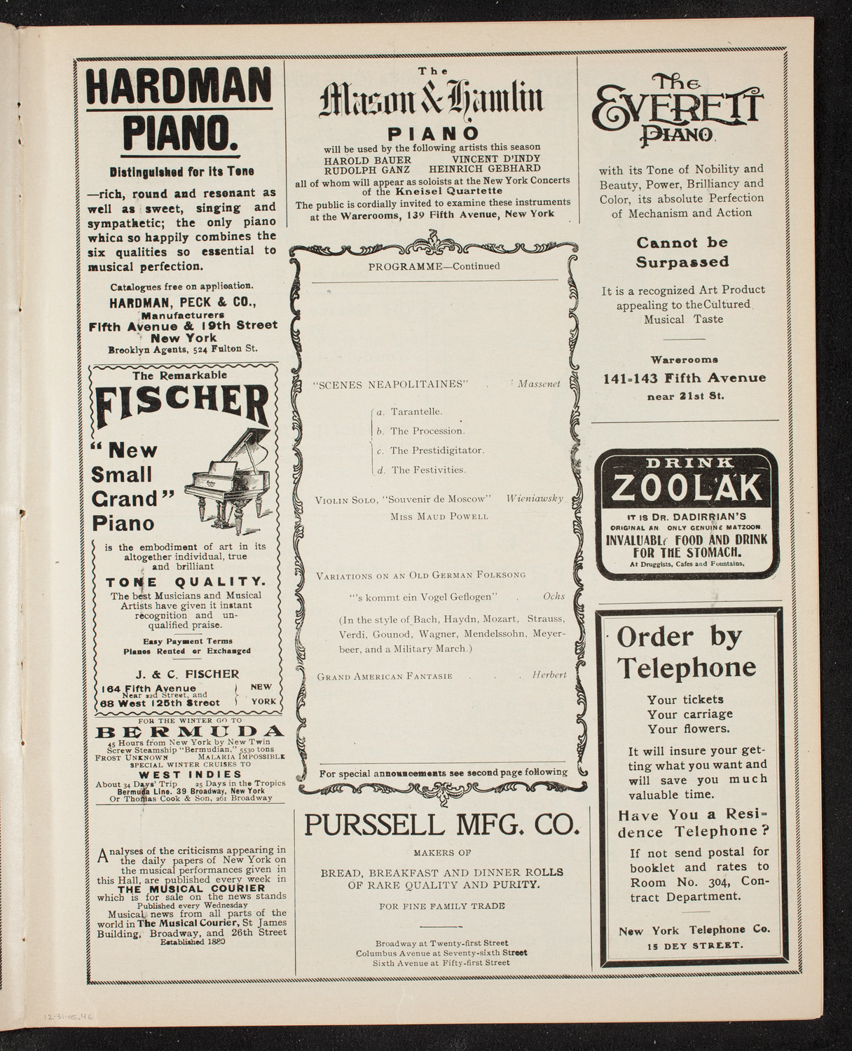 Victor Herbert's Orchestra, December 31, 1905, program page 7