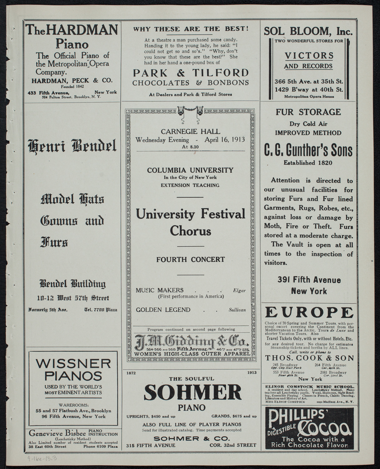 Columbia University Festival Chorus, April 16, 1913, program page 5