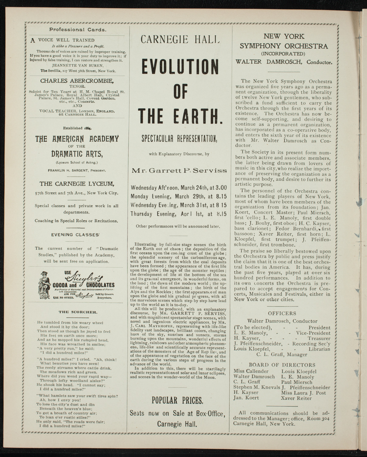 Illustrated Lecture: Evolution of the Earth, March 22, 1897, program page 2