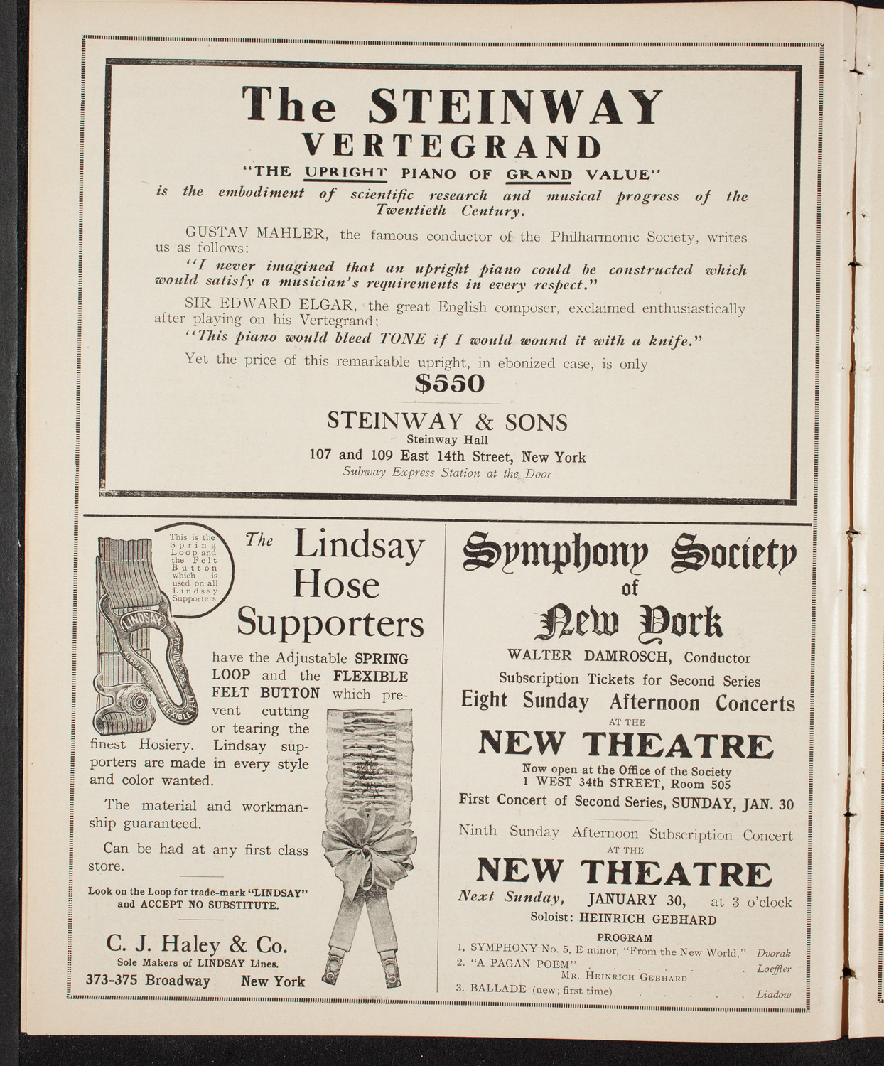 New York Philharmonic, January 26, 1910, program page 4