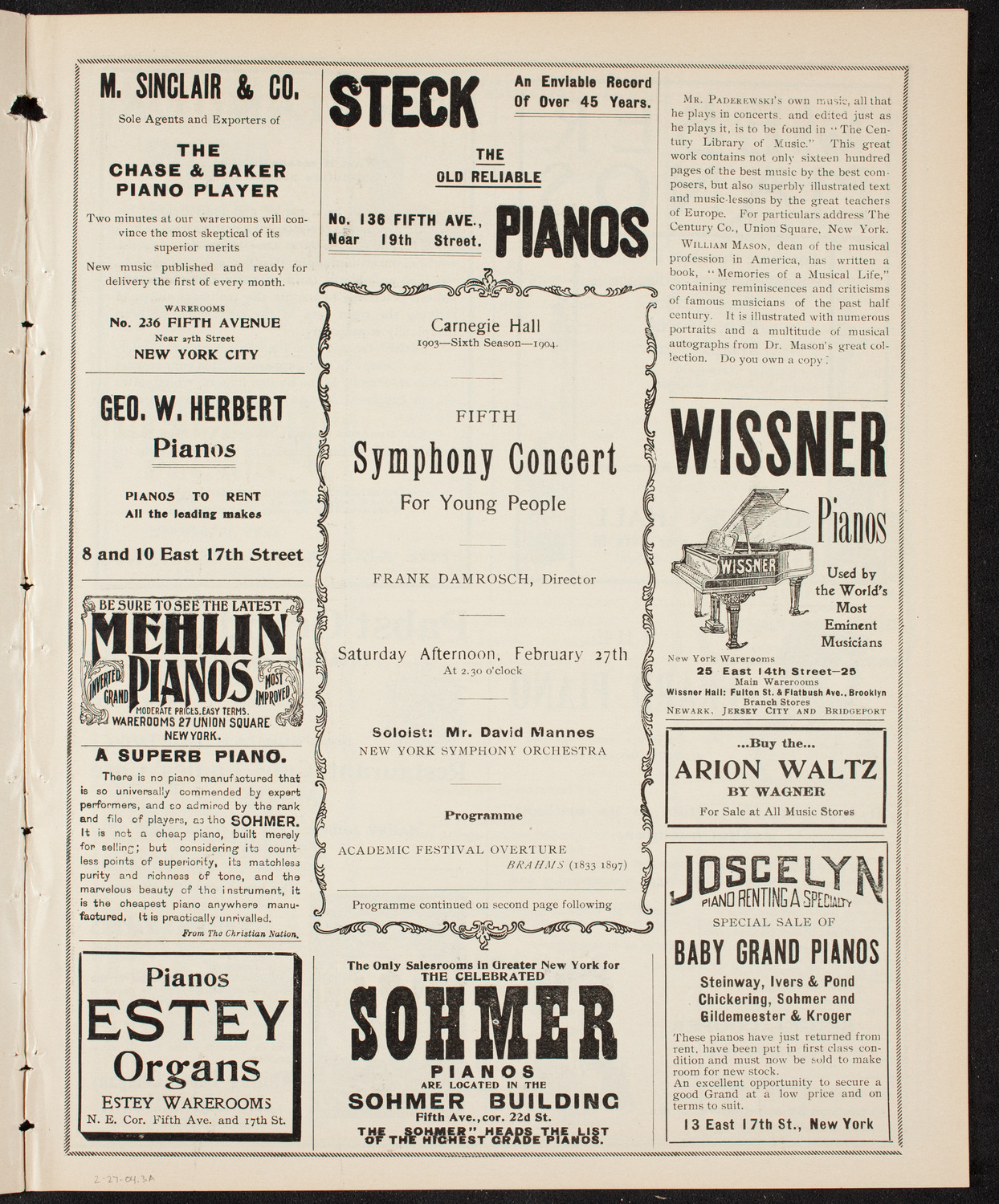 Symphony Concert for Young People, February 27, 1904, program page 5