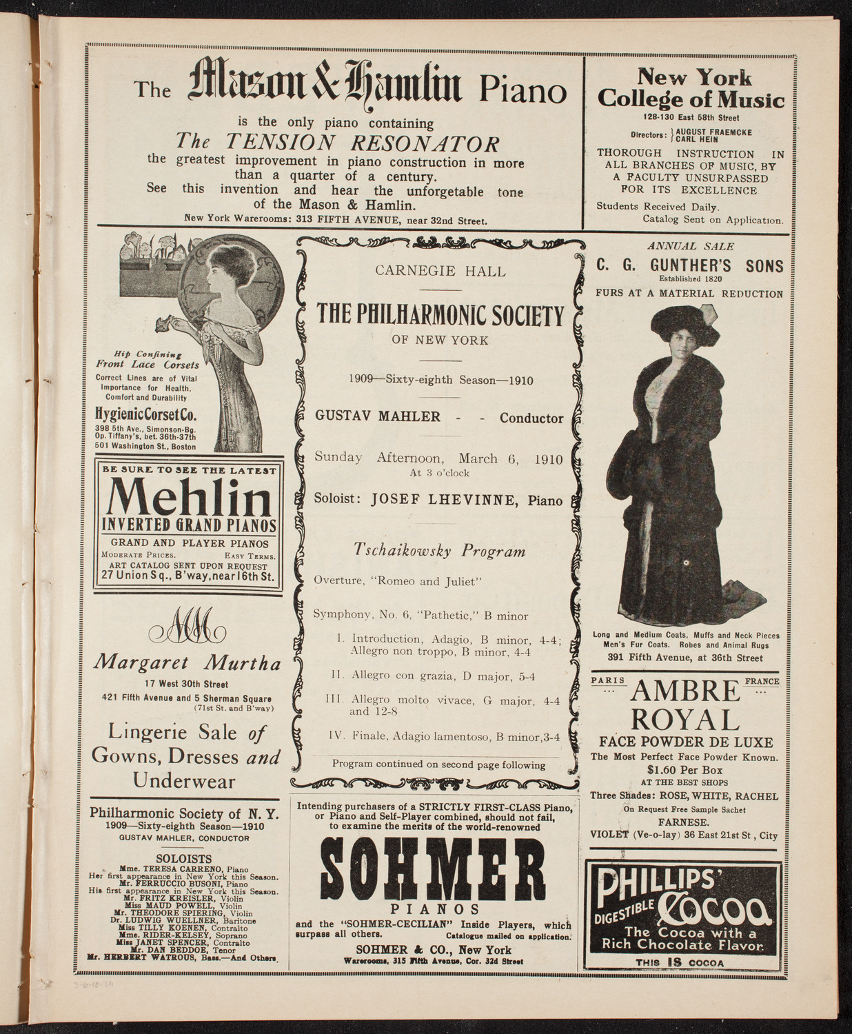 New York Philharmonic, March 6, 1910, program page 5