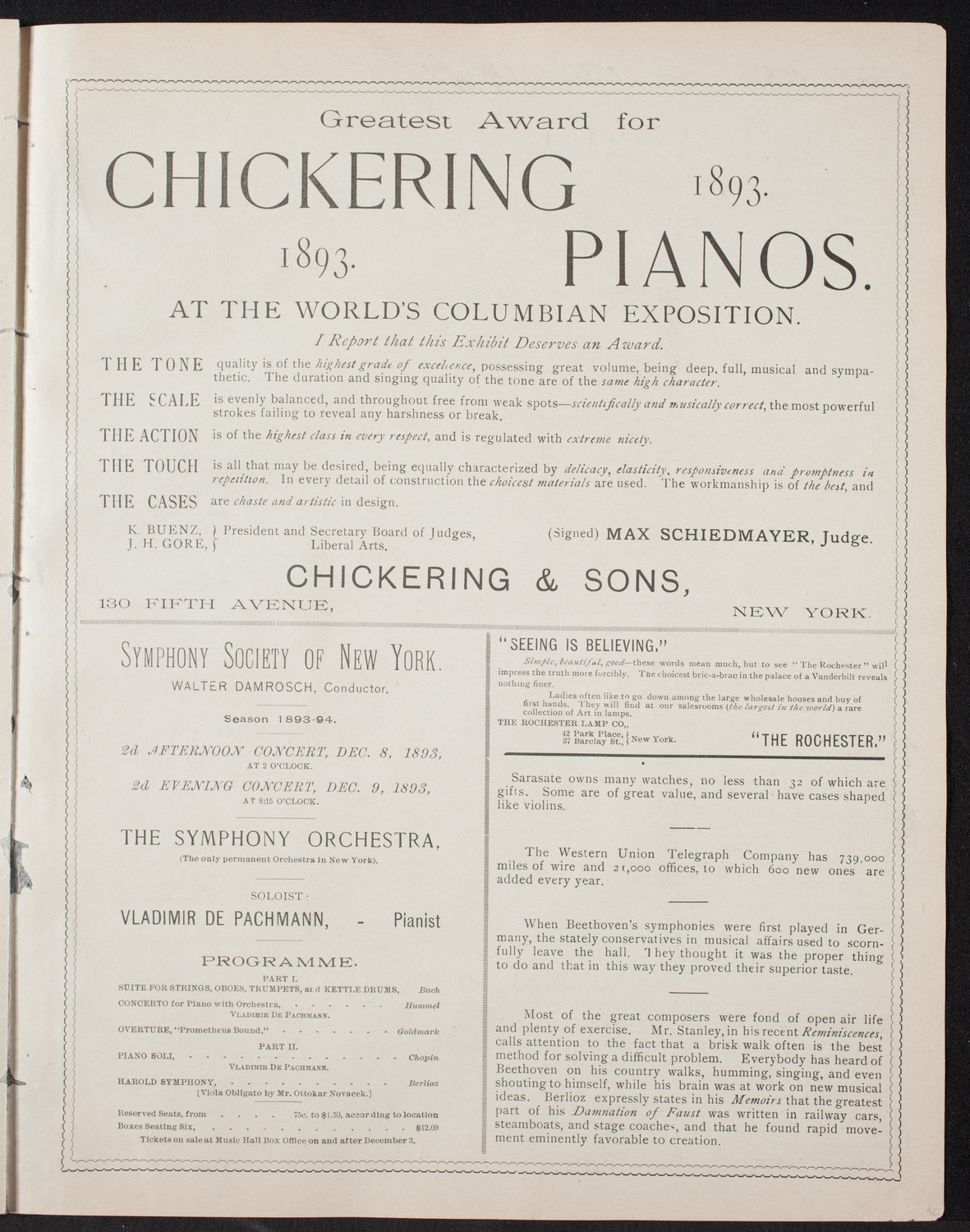 Damrosch Sunday Concert, November 12, 1893, program page 7