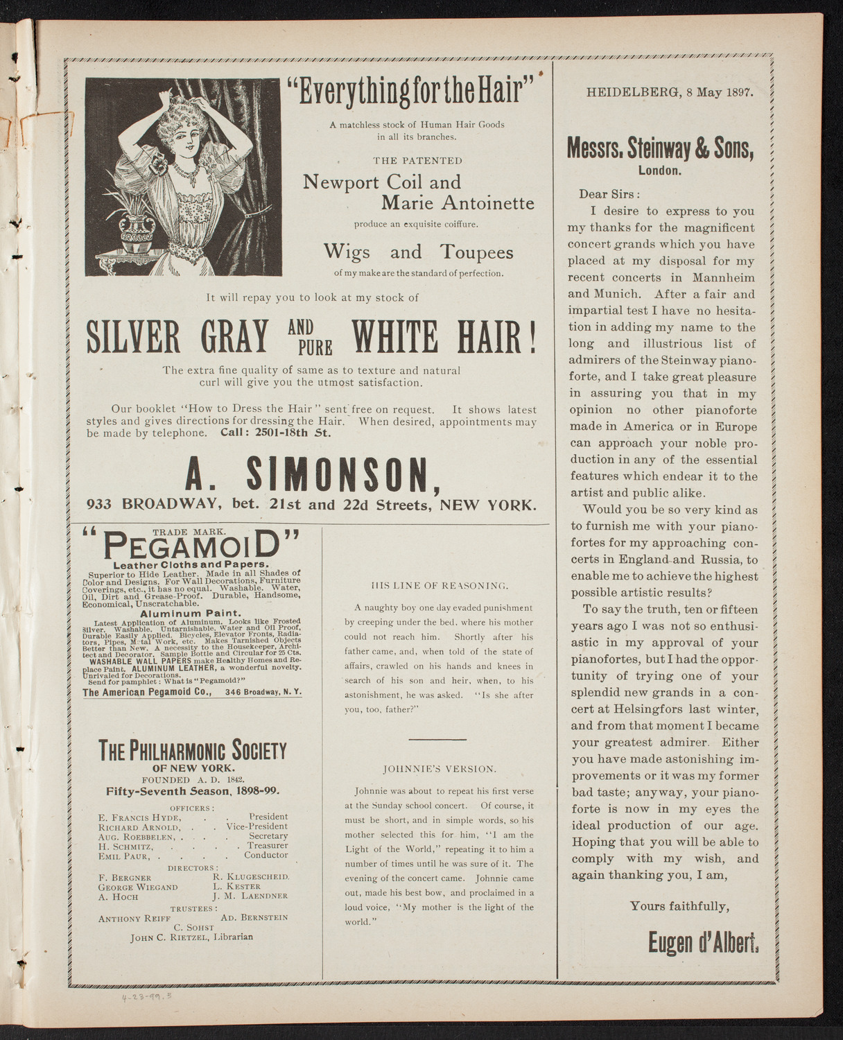 Meeting: Catholic Boys' Association, April 23, 1899, program page 5