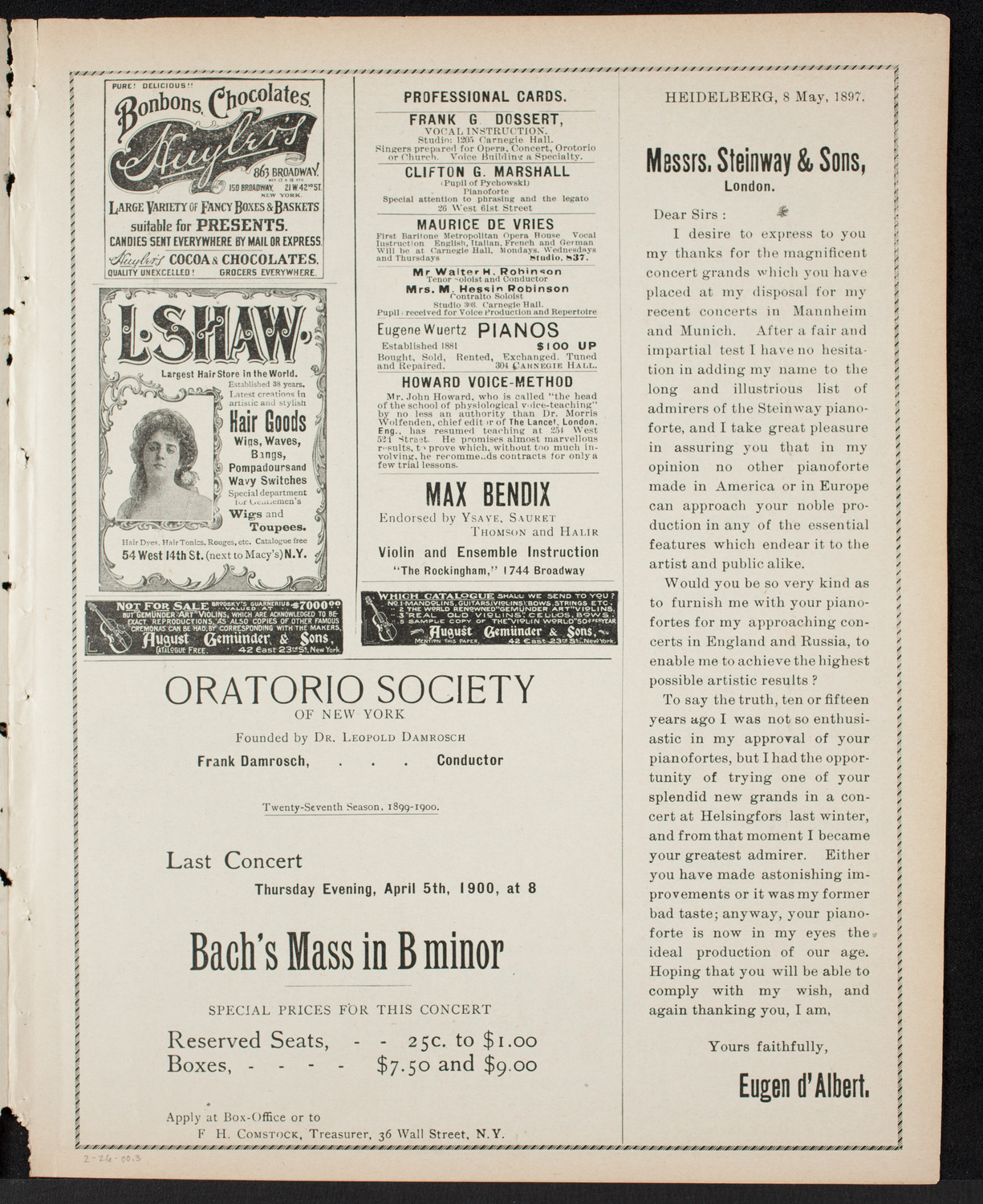 Pittsburgh Symphony Orchestra, February 26, 1900, program page 5