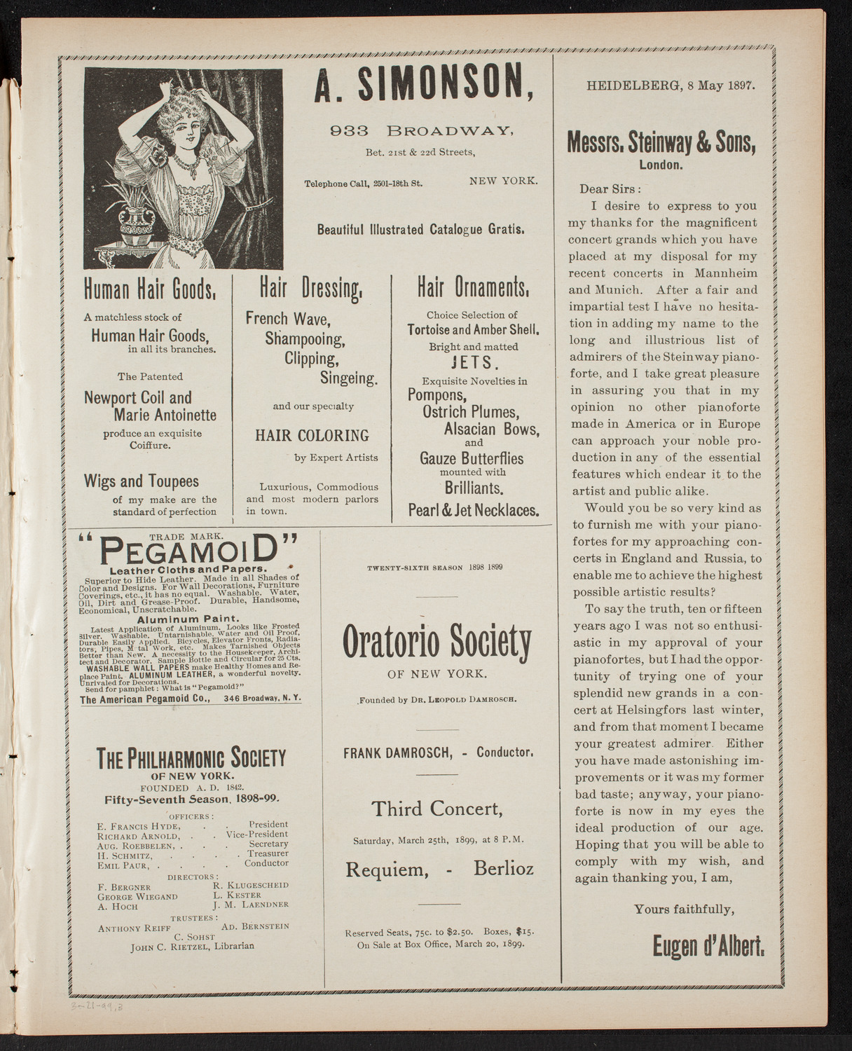 Emil Sauer, Piano, March 21, 1899, program page 5