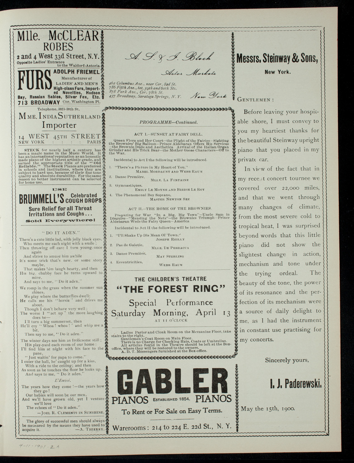 The Children's Theatre, April 11, 1901, program page 3