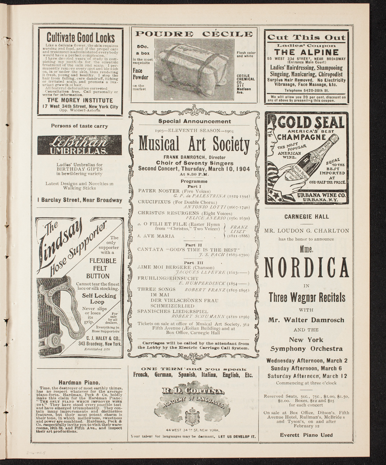 New York Philharmonic, February 16, 1904, program page 9